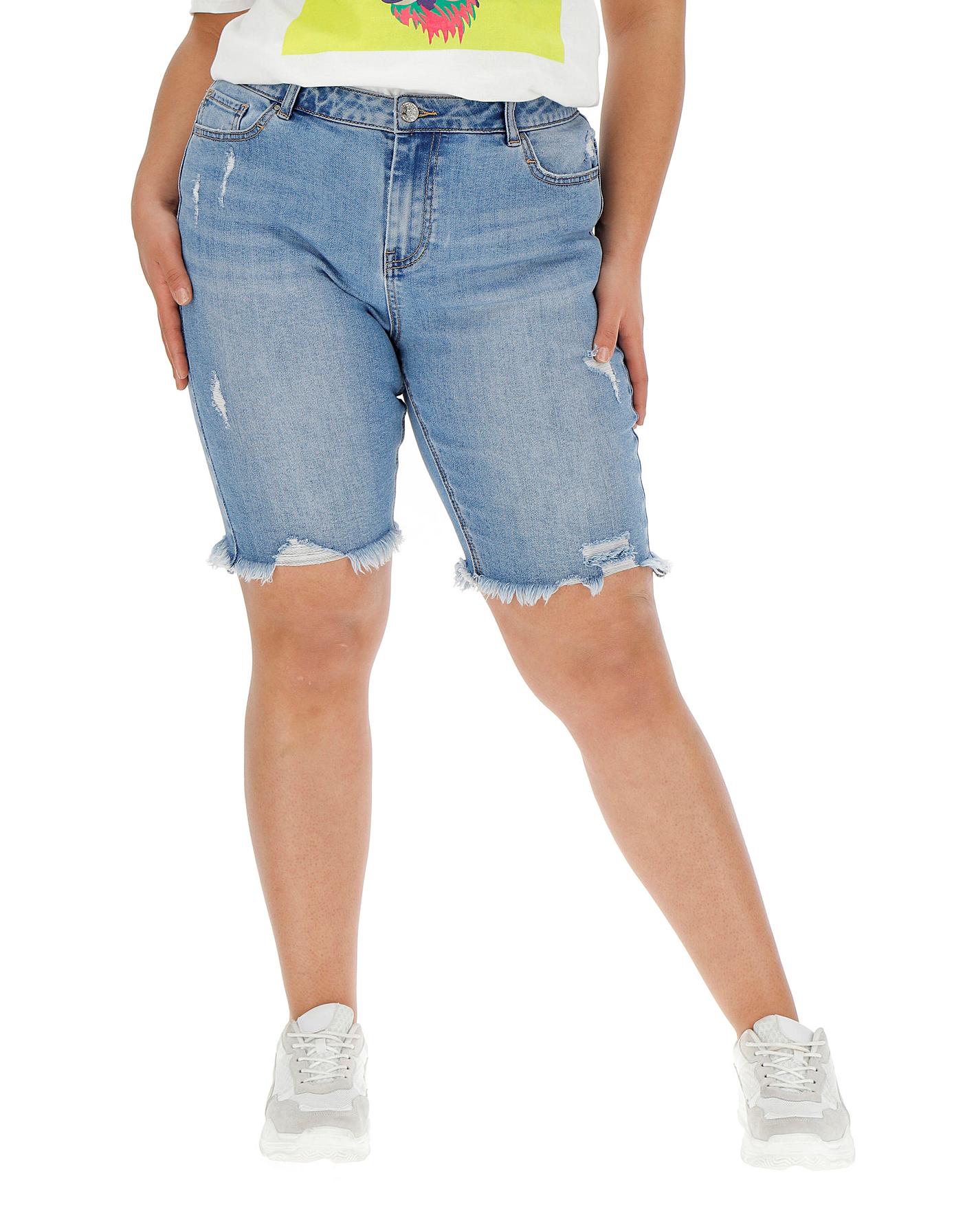 ripped knee length denim shorts