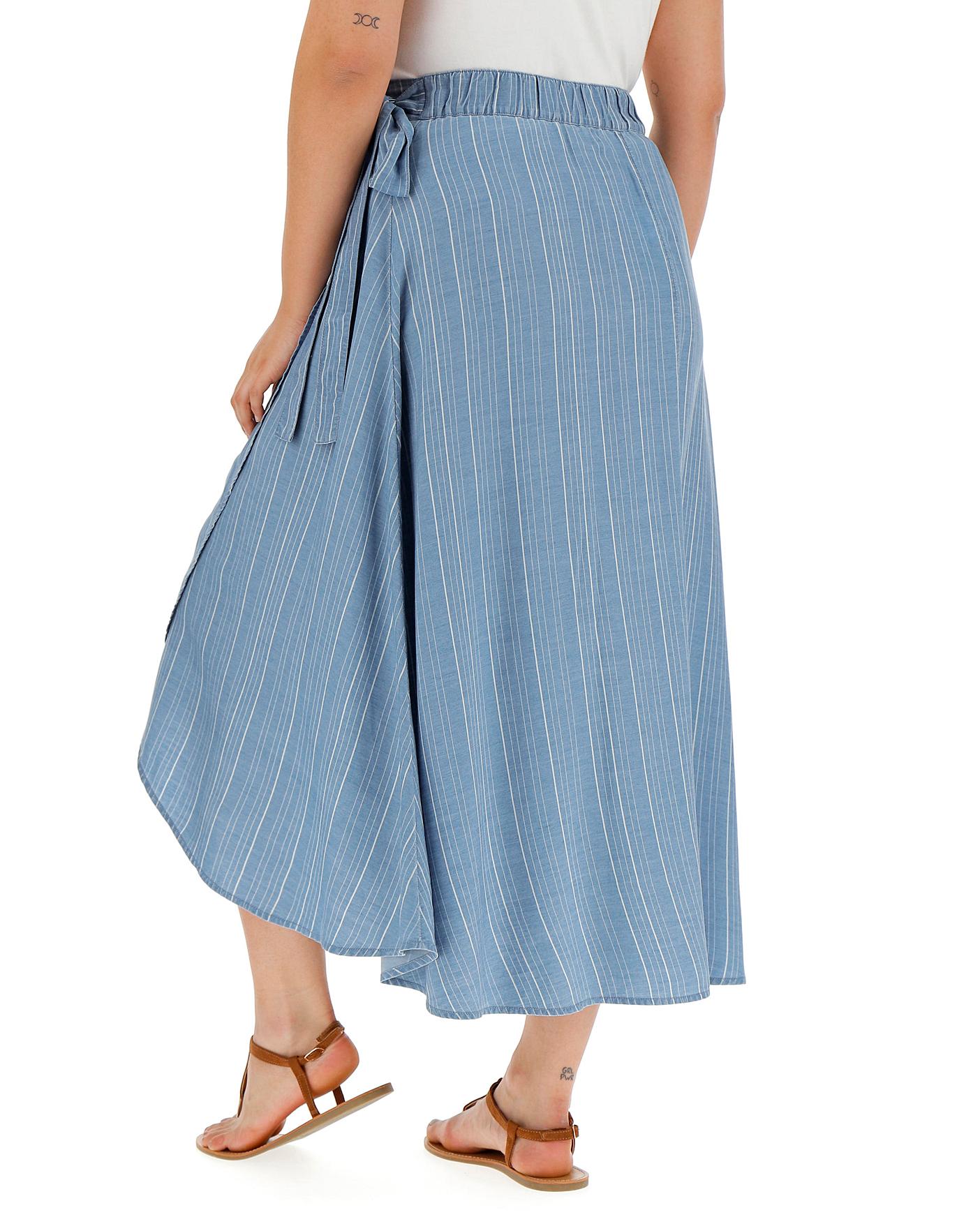 Stripe Lyocell Denim Wrap Maxi Skirt Simply Be