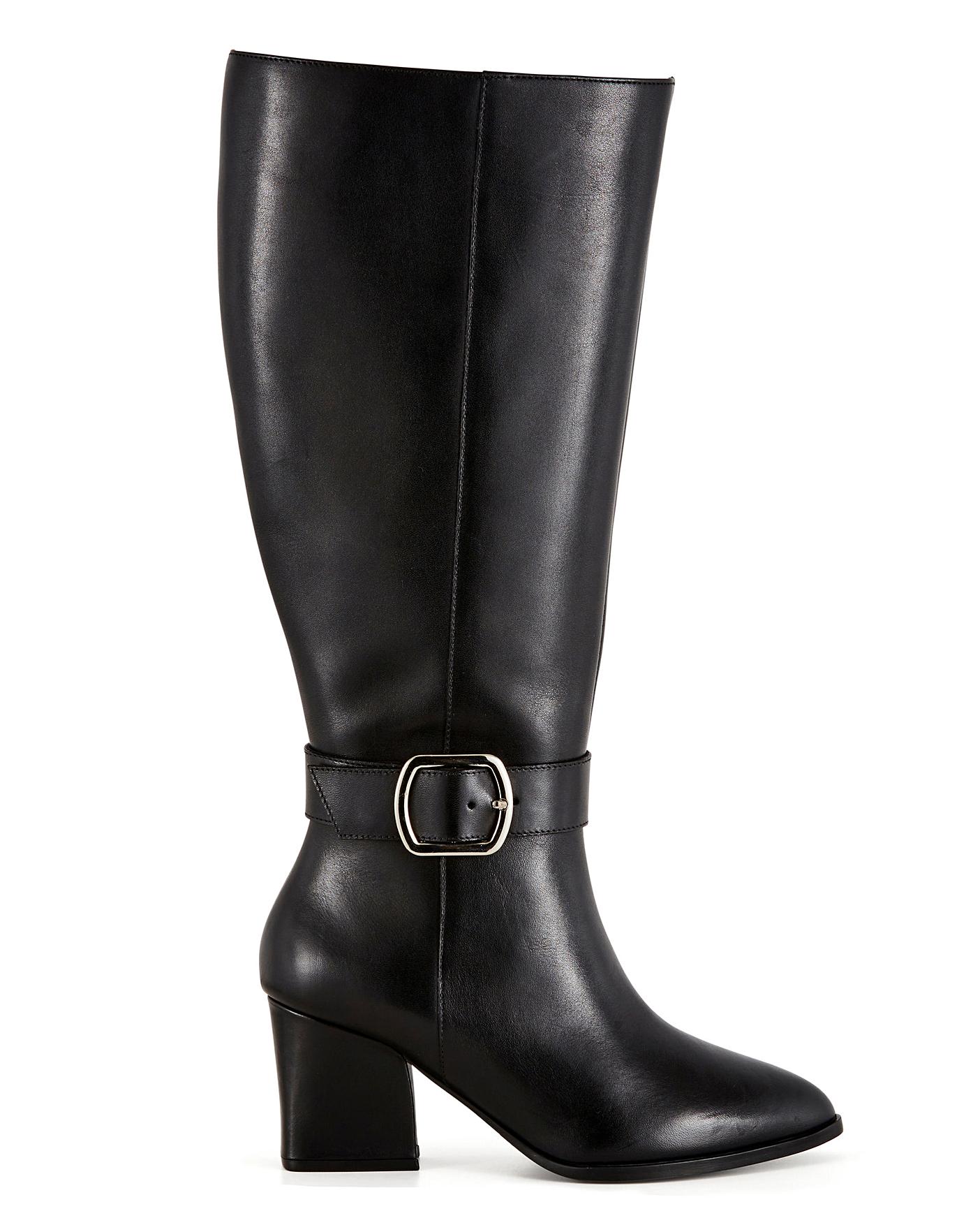 Leather Buckle Boots EEE Fit Curvy Calf | Simply Be
