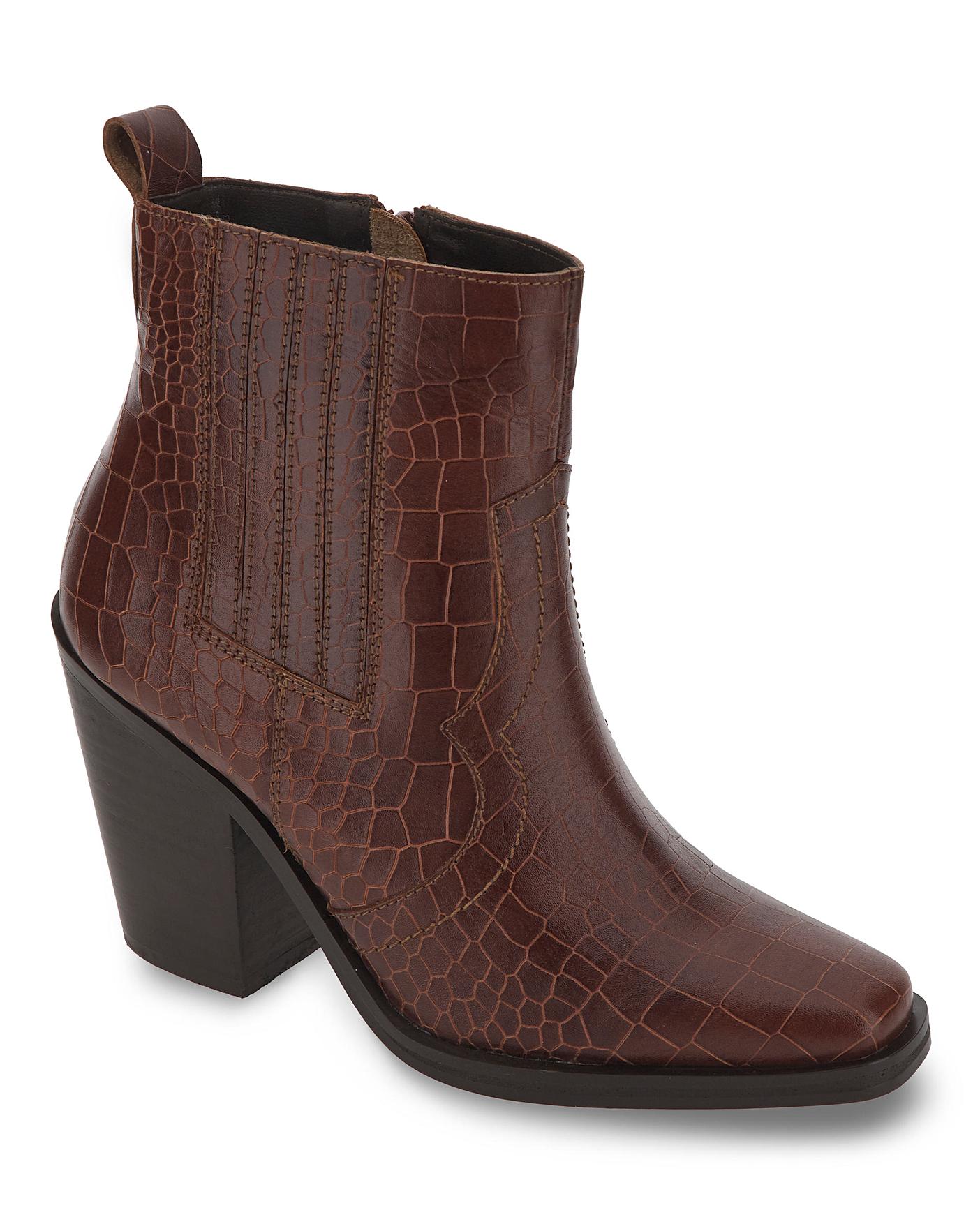 Leather Mock Croc Western Boots E Fit | Ambrose Wilson