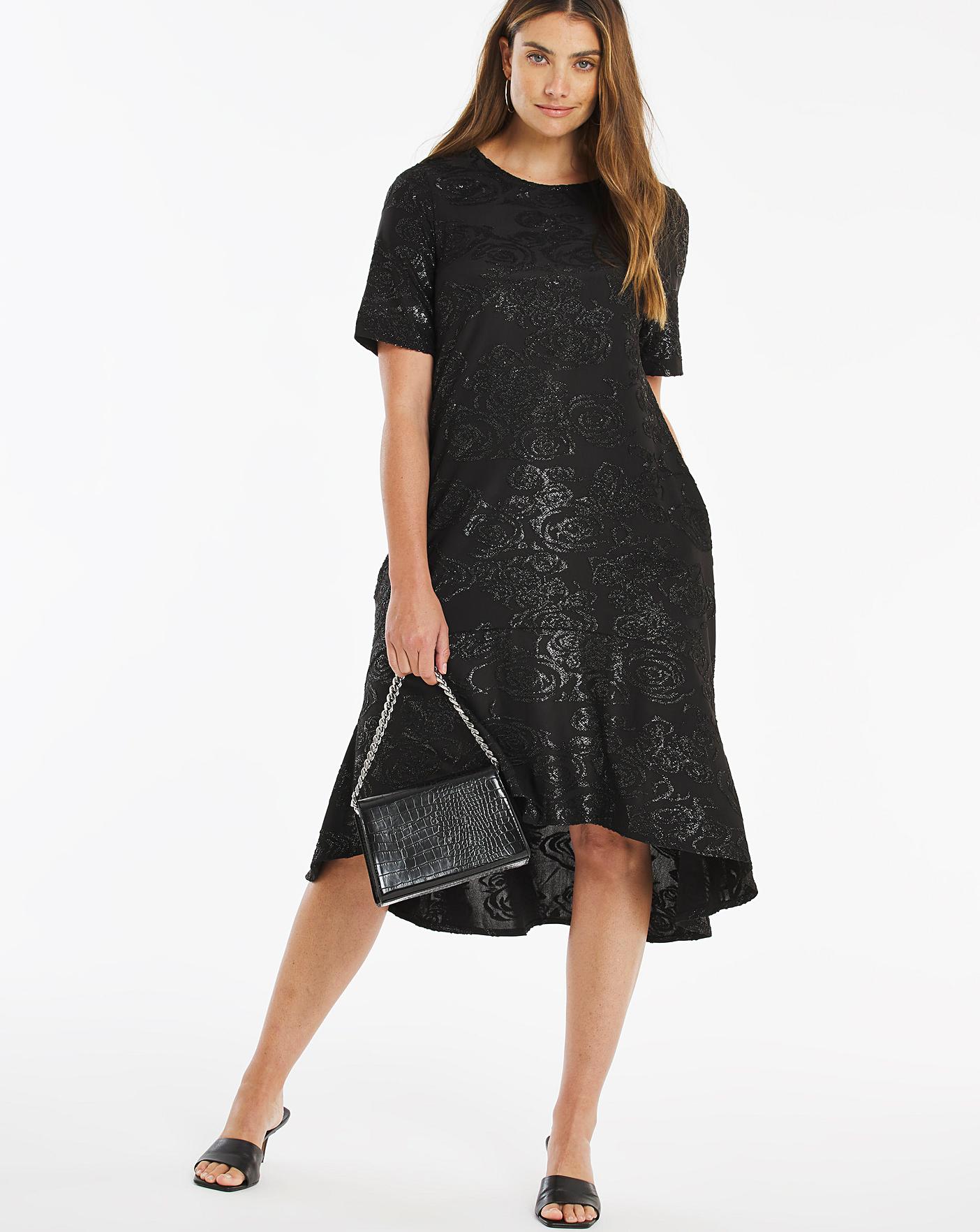Black Jacquard Frill Hem Dress J D Williams