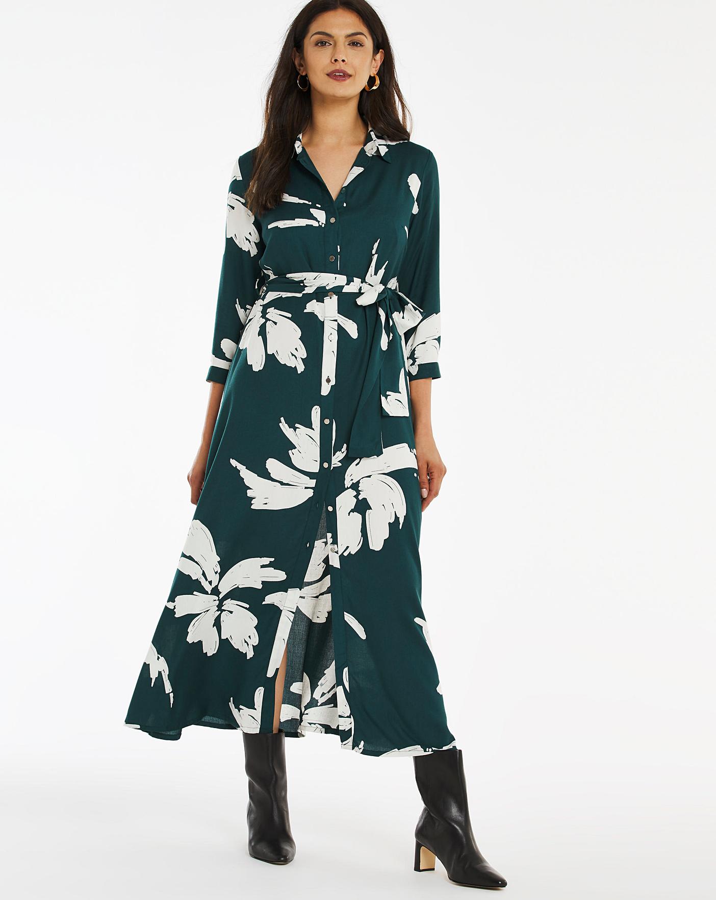 Green Floral Maxi Shirt Dress | J D Williams