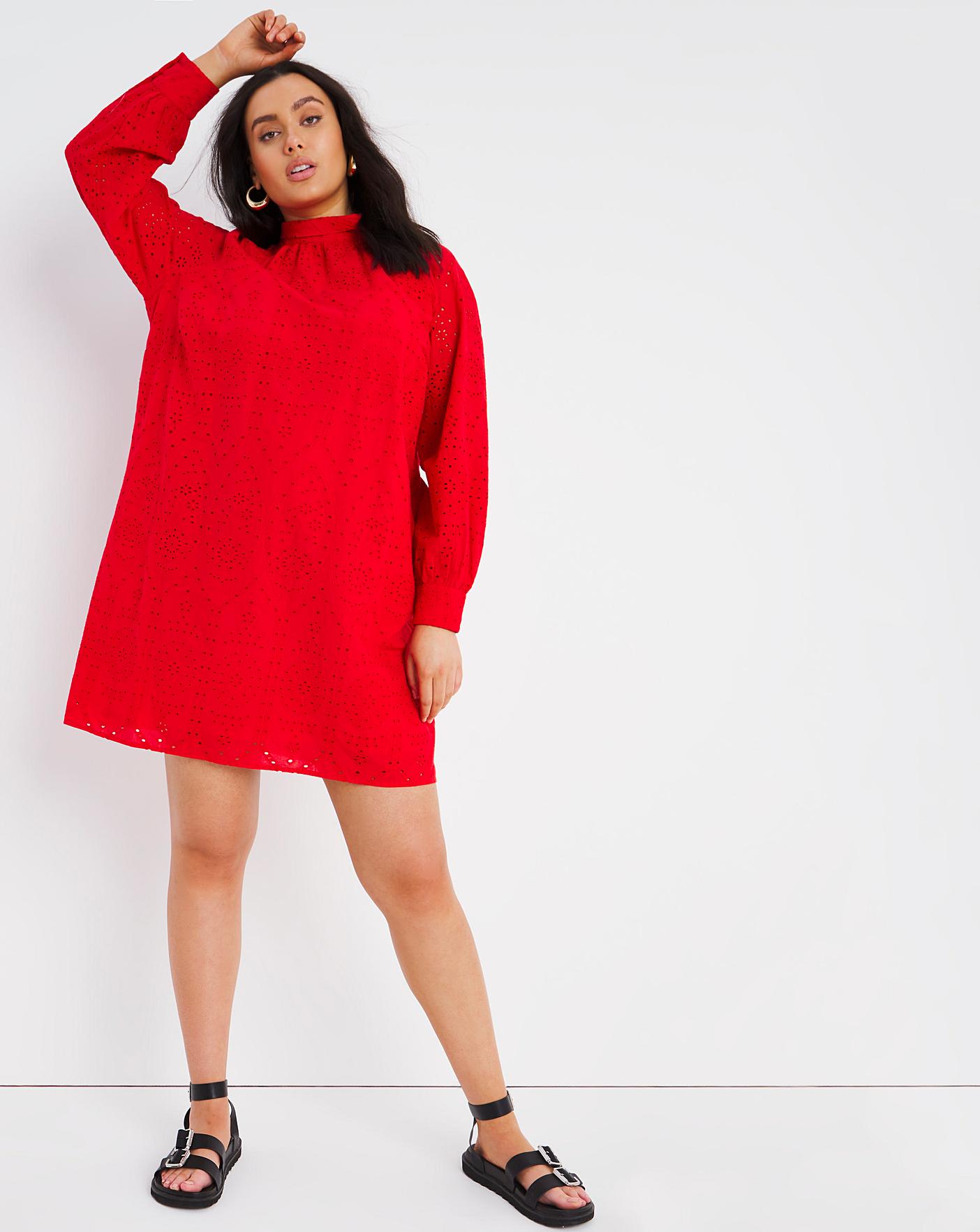 Red Broderie Cotton Dress | Simply Be