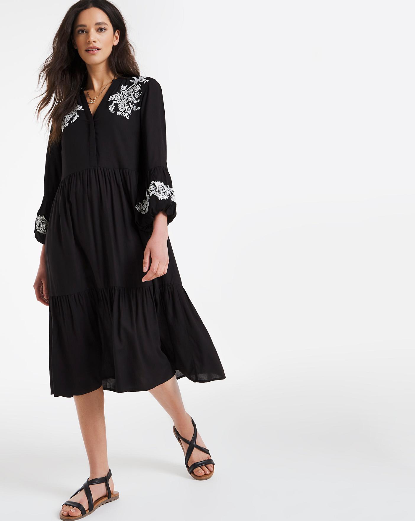 embroidered midi dress with sleeves