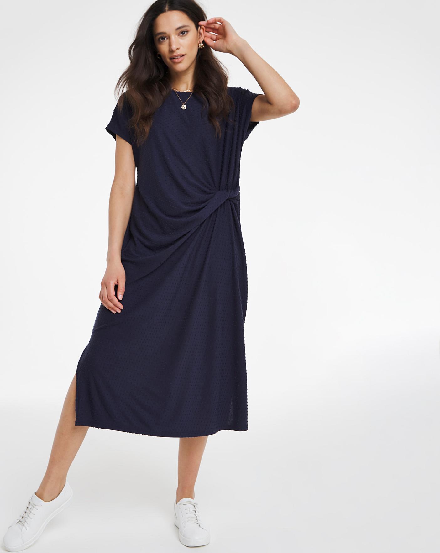 Navy Knot Front Jersey T Shirt Dress Oxendales