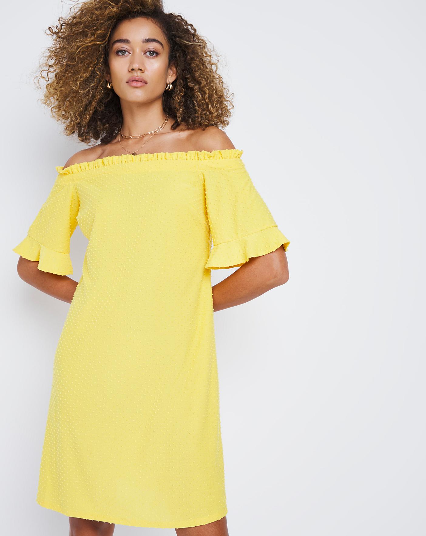 yellow bardot dresses
