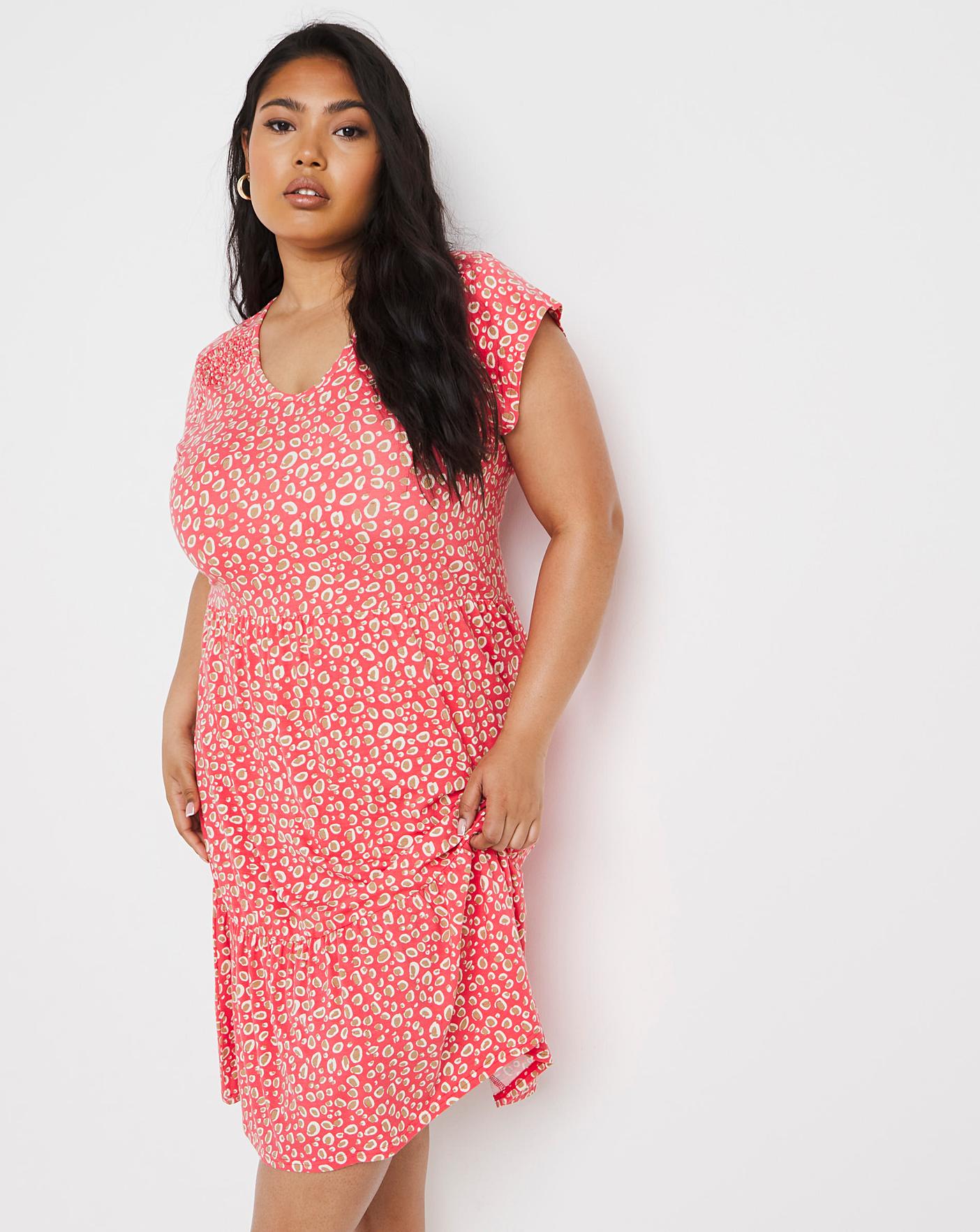 Red Ditsy Shirred Shoulder Tea Dress | Fashion World