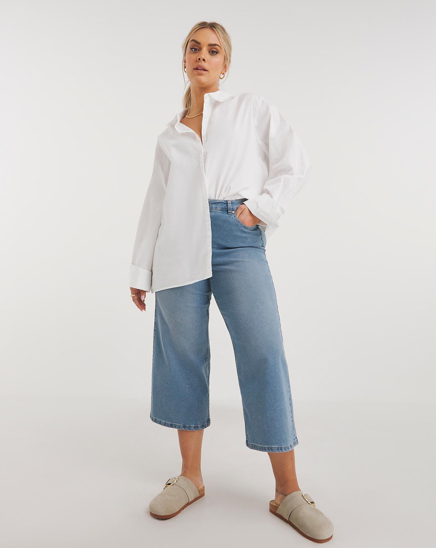 Mid Blue 24/7 Wide Leg Cropped Jeans