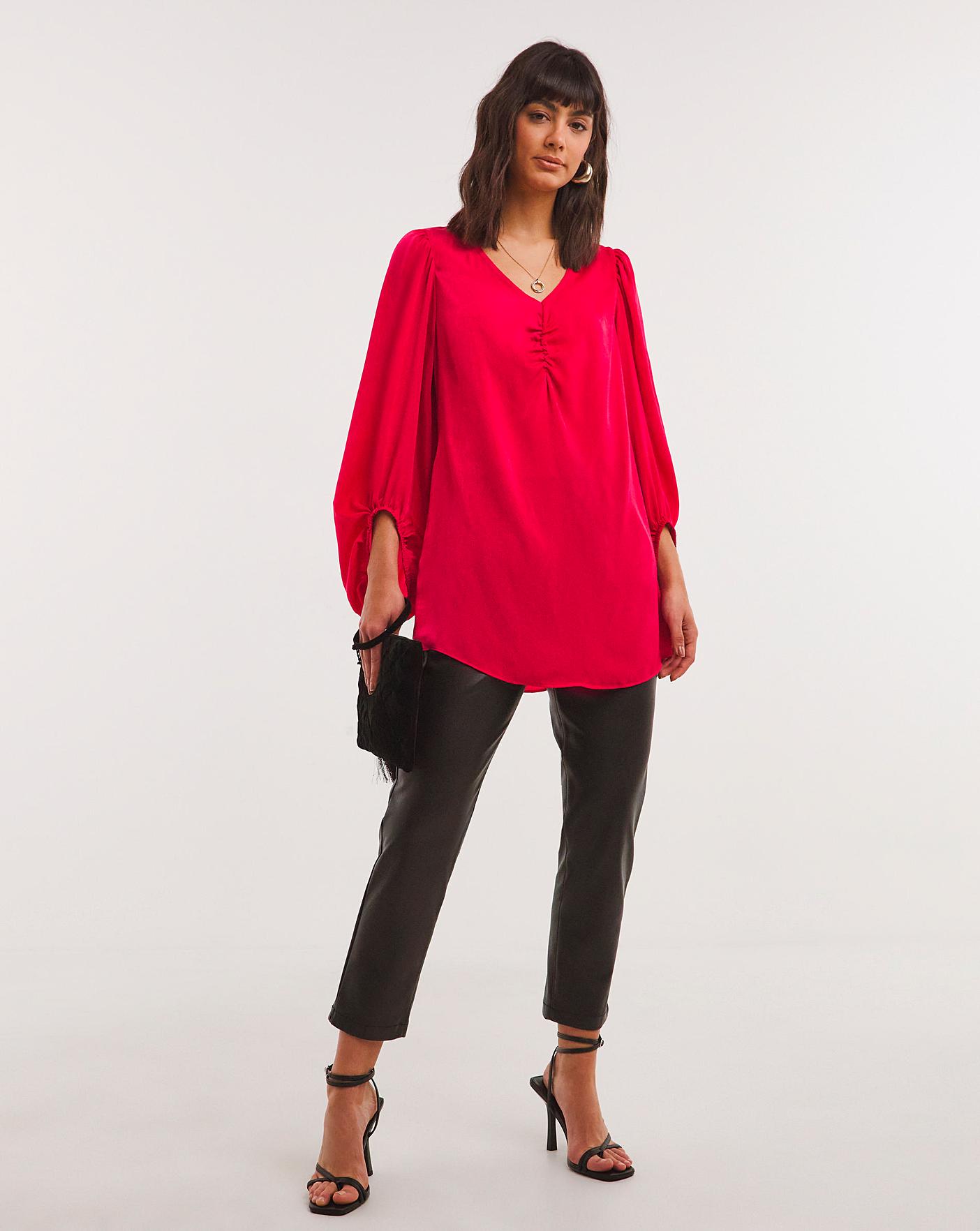 Ruched Front Balloon Sleeve Satin Top | J D Williams