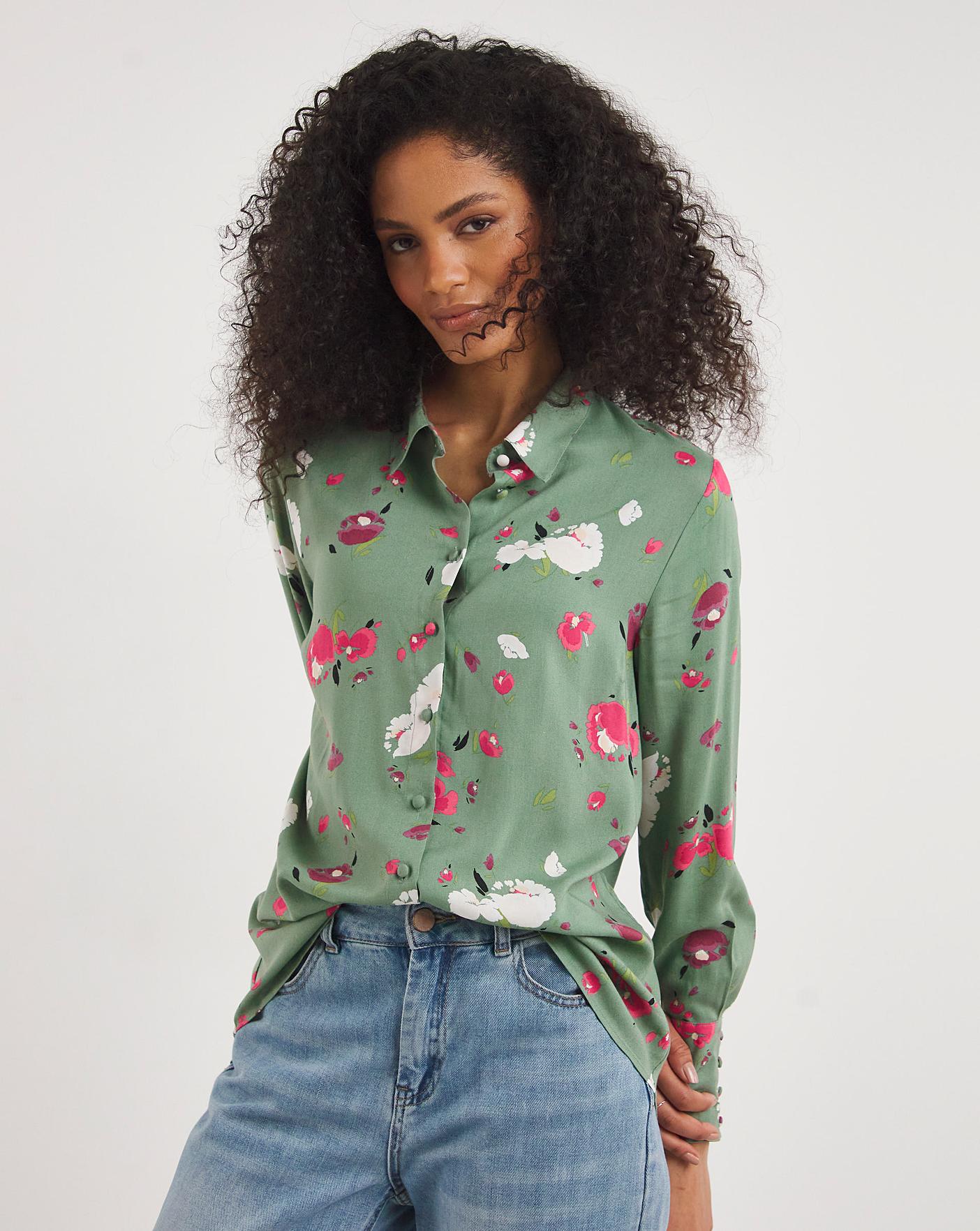 Green Floral Dipped Back Shirt | Oxendales
