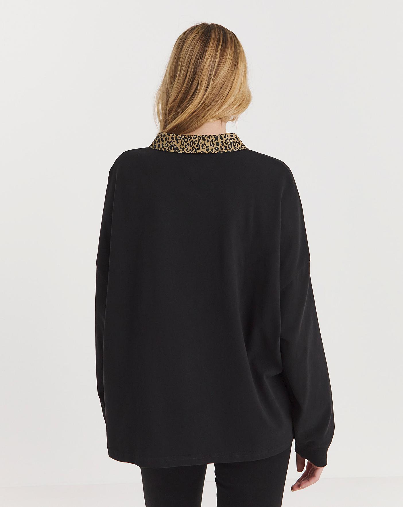 Black jumper with outlet leopard print collar