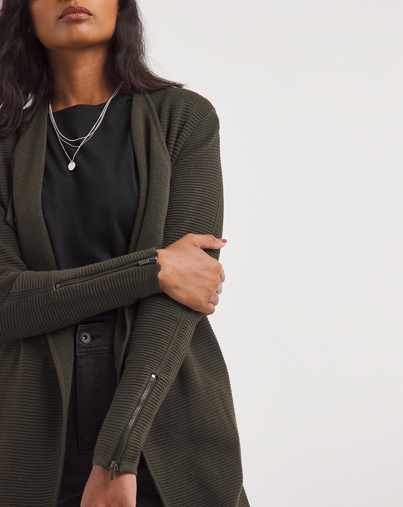 Khaki Ripple Stitch Cardigan | J D Williams