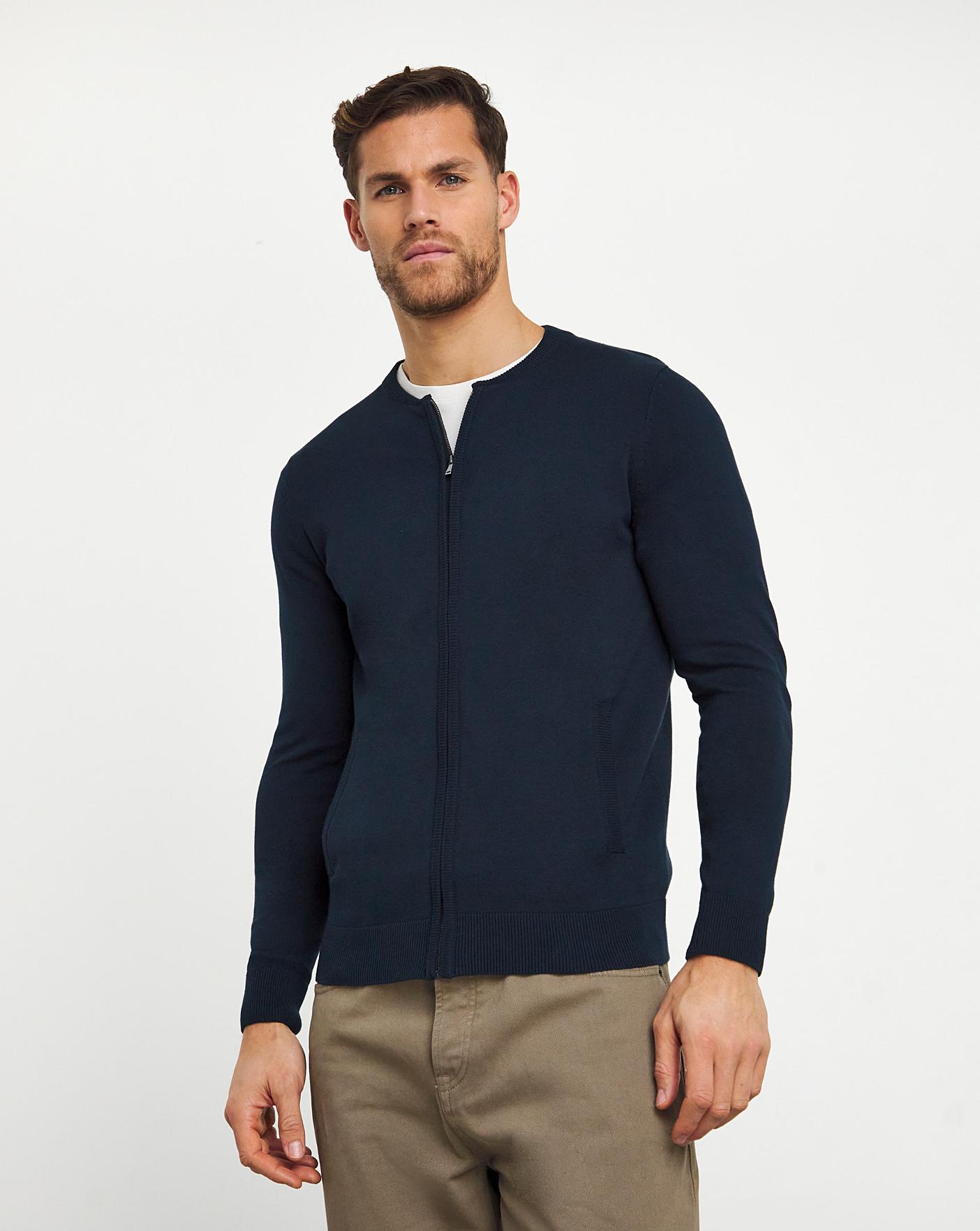 Navy Cotton Zip Up Knitted Bomber | Premier Man