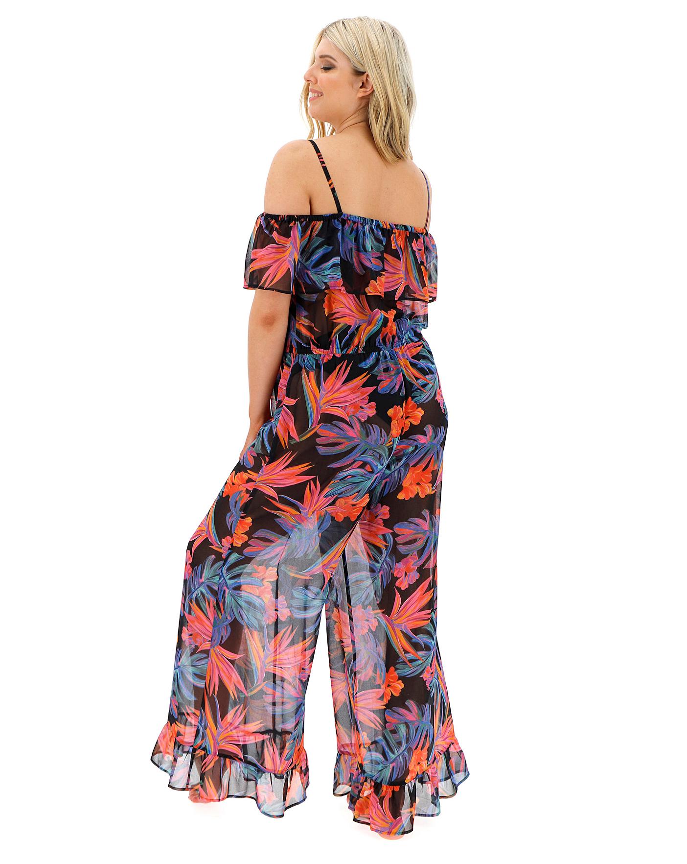 Cold Shoulder Sheer Beach Jumpsuit Simply Be