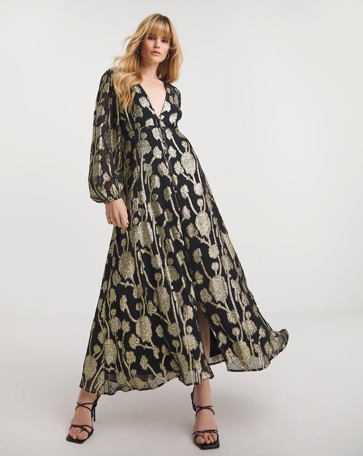 Plunge Neckline Jacquard Maxi Dress | Fashion World