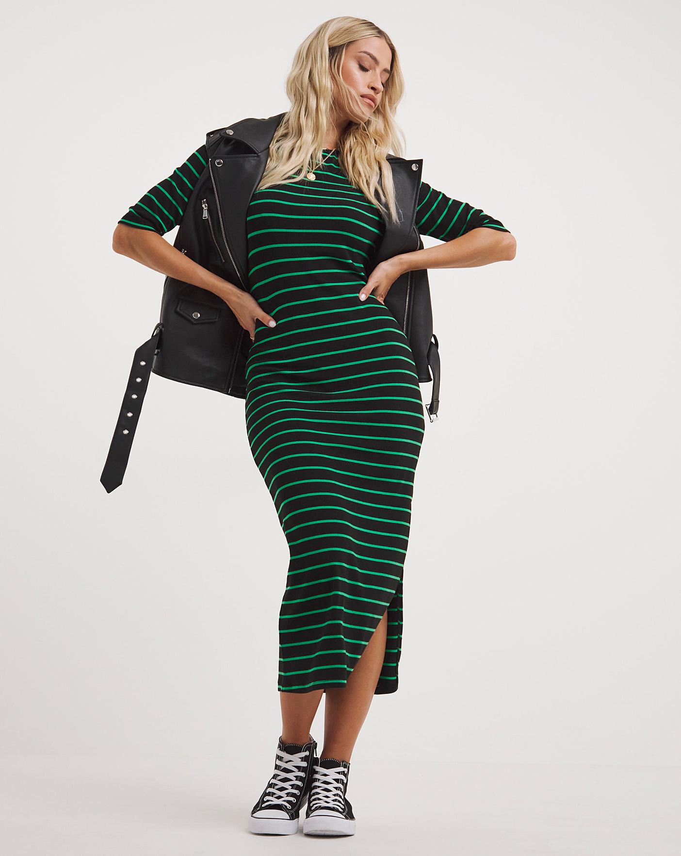 Green and black striped dress sale