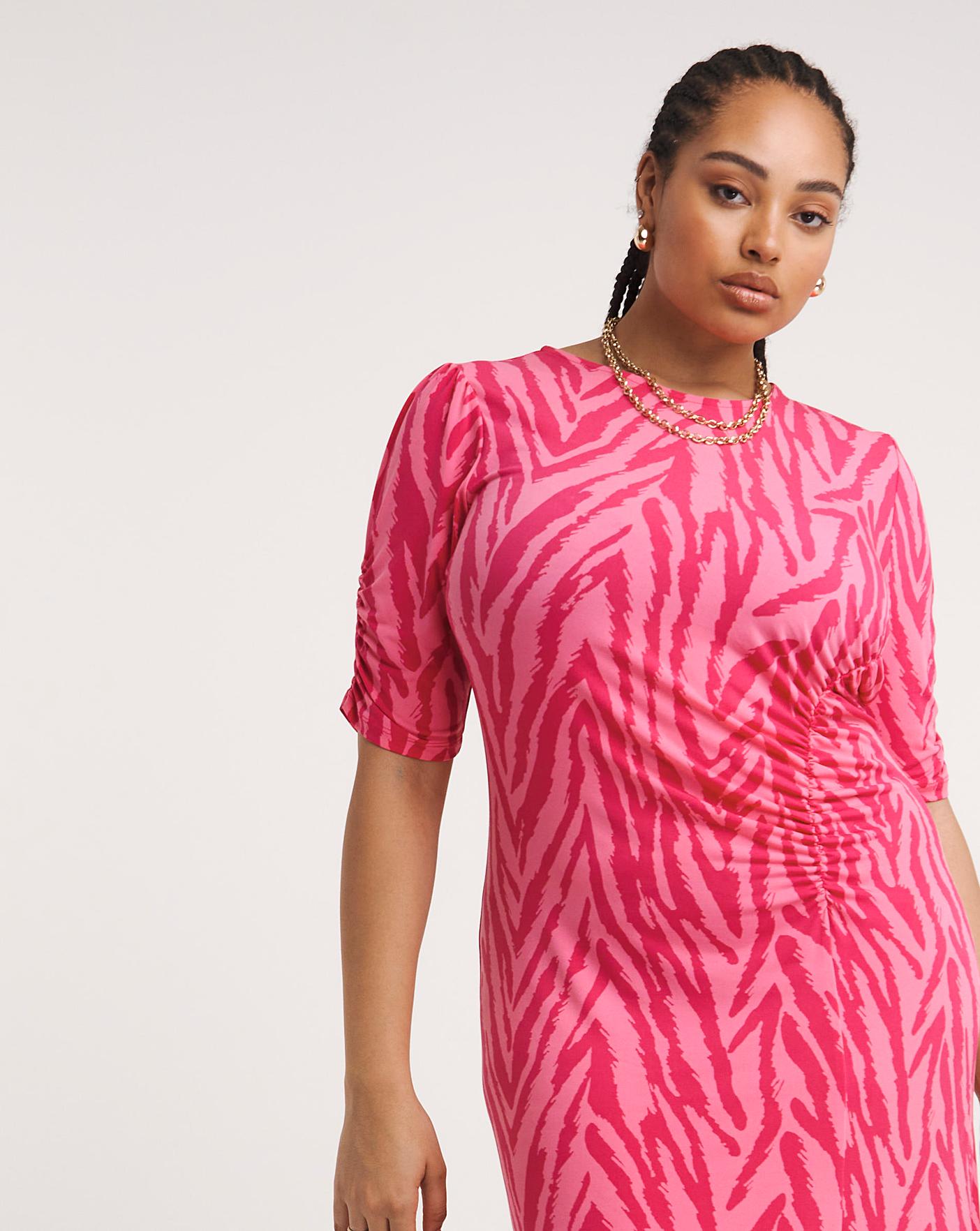 Pink Zebra Print Slinky Midi Dress | Simply Be