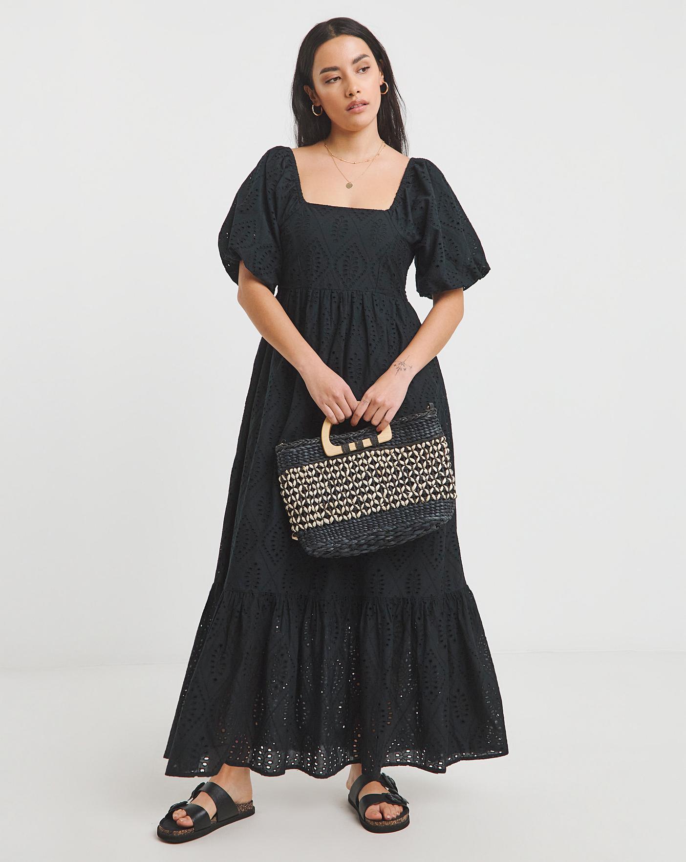 chinese dress ladies Duchess Maxi Dress In Black Broderie Cotton – St Frock
