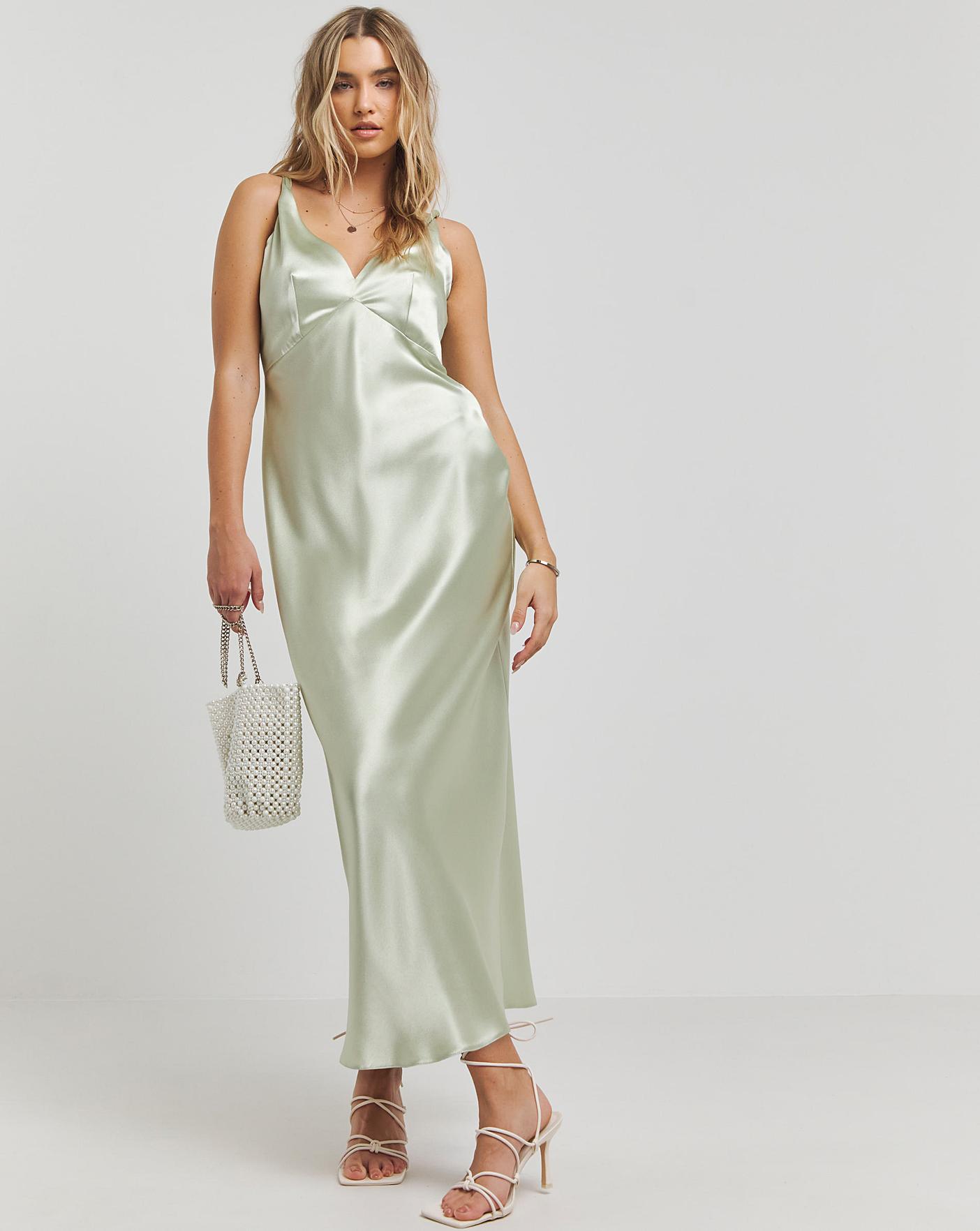 Sage Satin Cami Slip Dress Simply Be