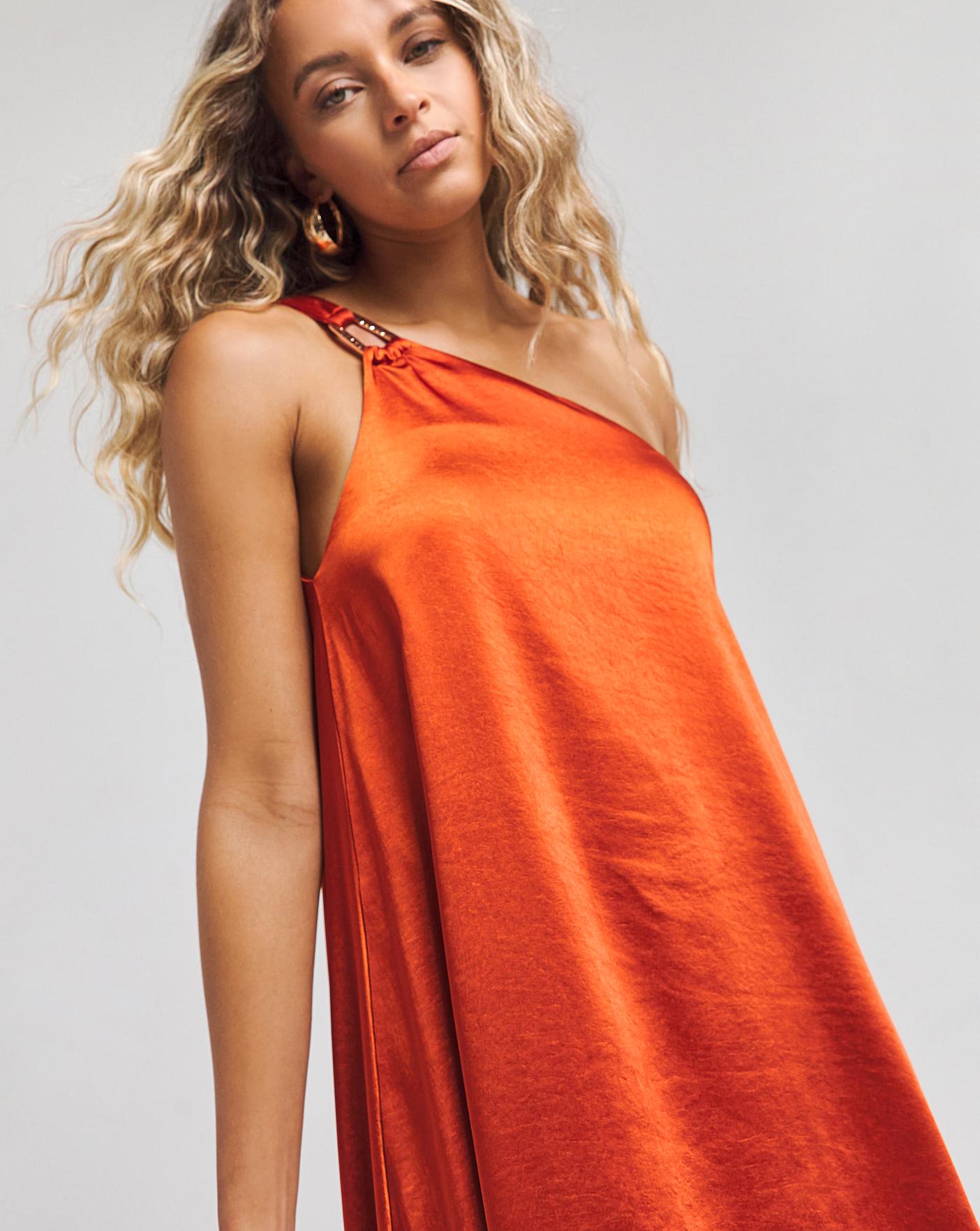 Asos Design Burnt Orange Satin Maxi Red Orange Maxi Dress Satin One  Shoulder Maxi Dress Simply Be