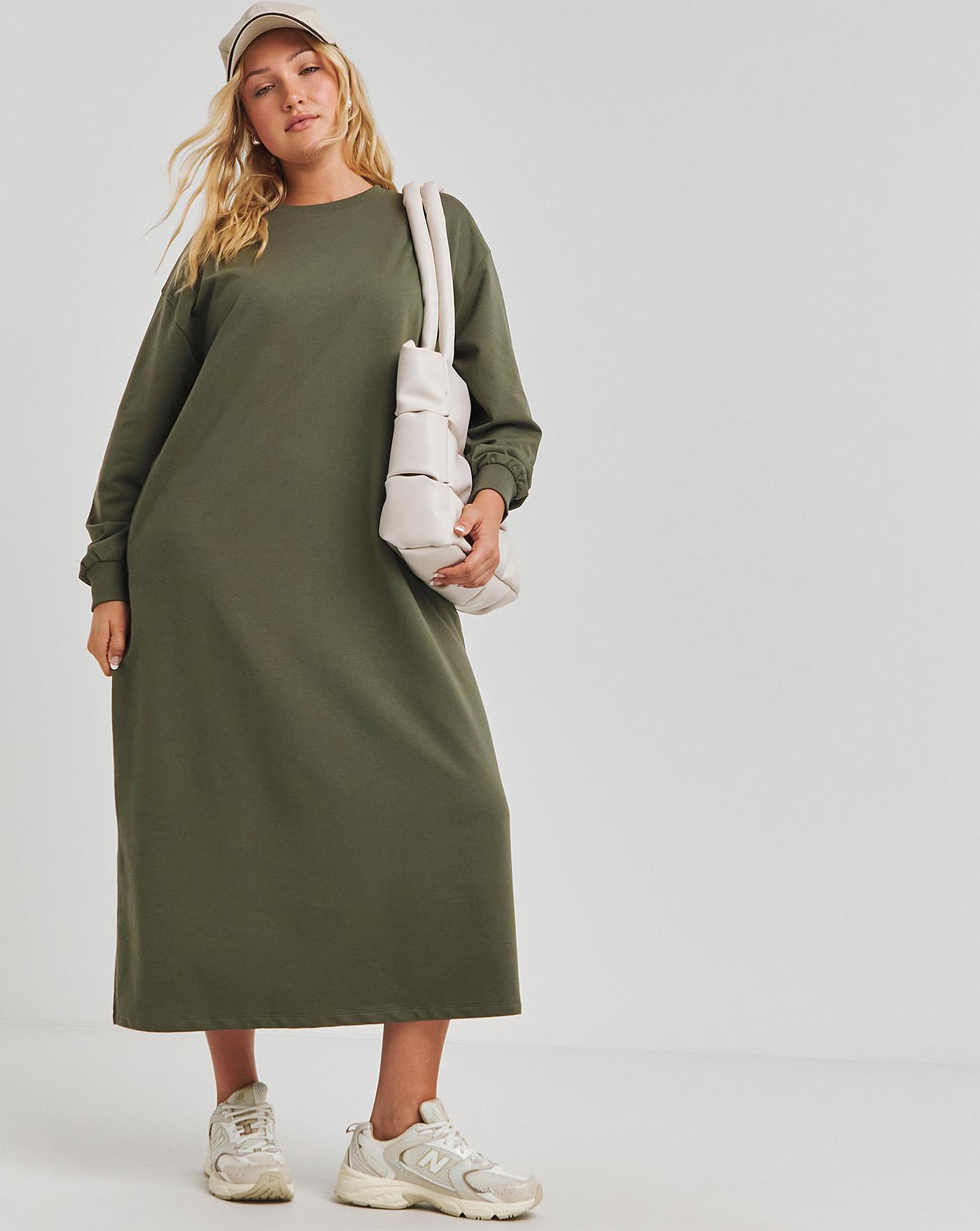 Green Midi Sweatshirt Dress Fashion World