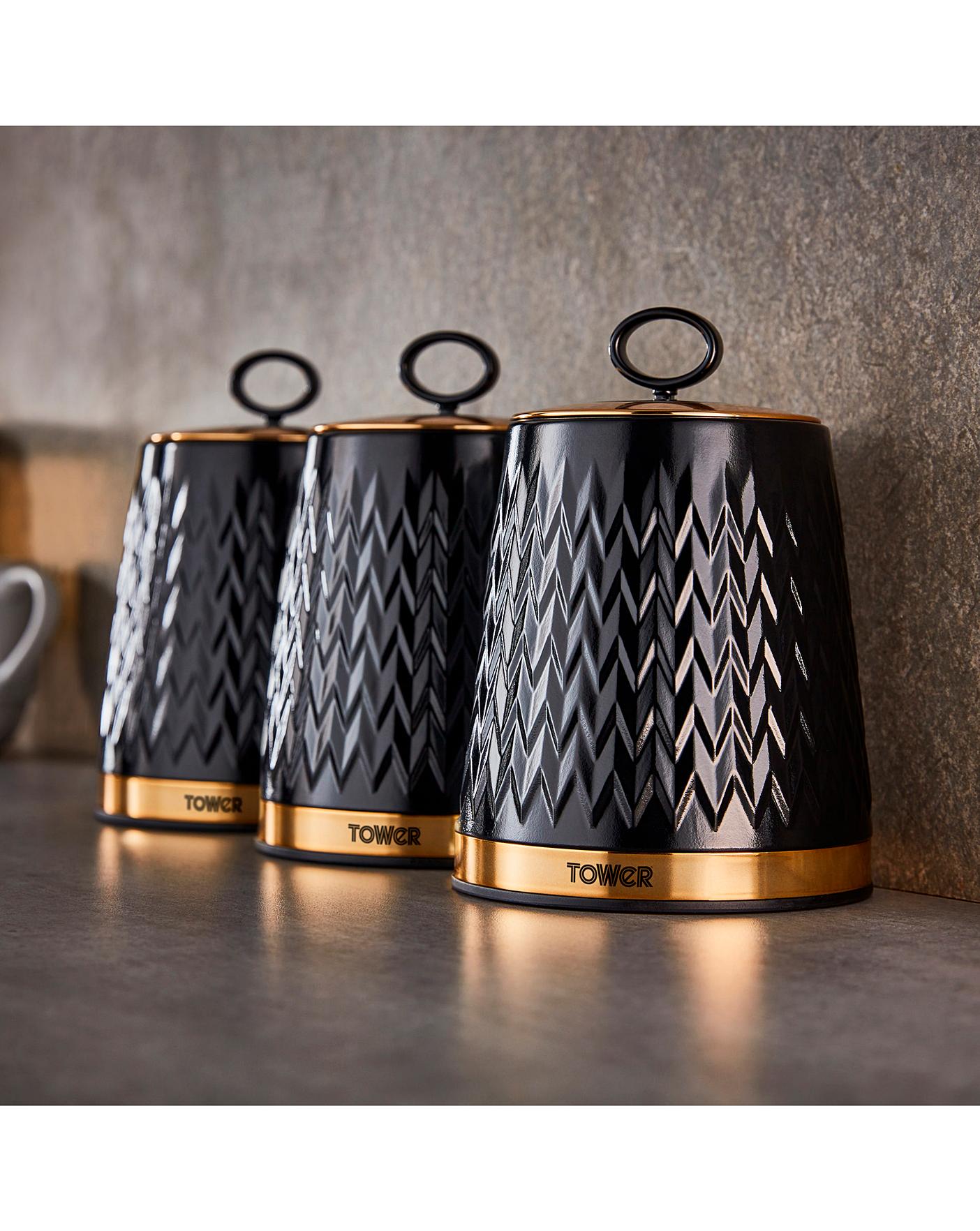 Tower Empire Set of 3 Canisters Black Home Essentials