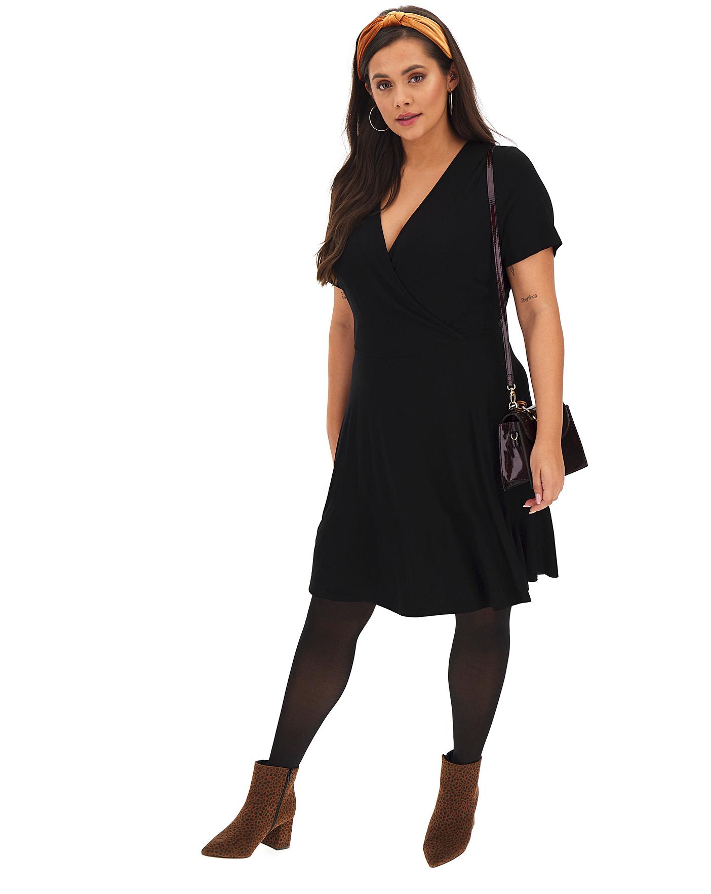 black wrap skater dress