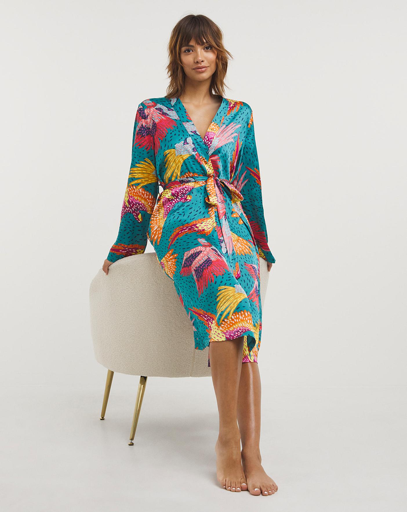 Susannah Cotton Womens Cotton Dressing Gown Kimono RobeLightweight 100  cotton Handprinted  Long Tailed Bird on Dark Blue Single Size  122cm48 length  Amazoncouk Fashion