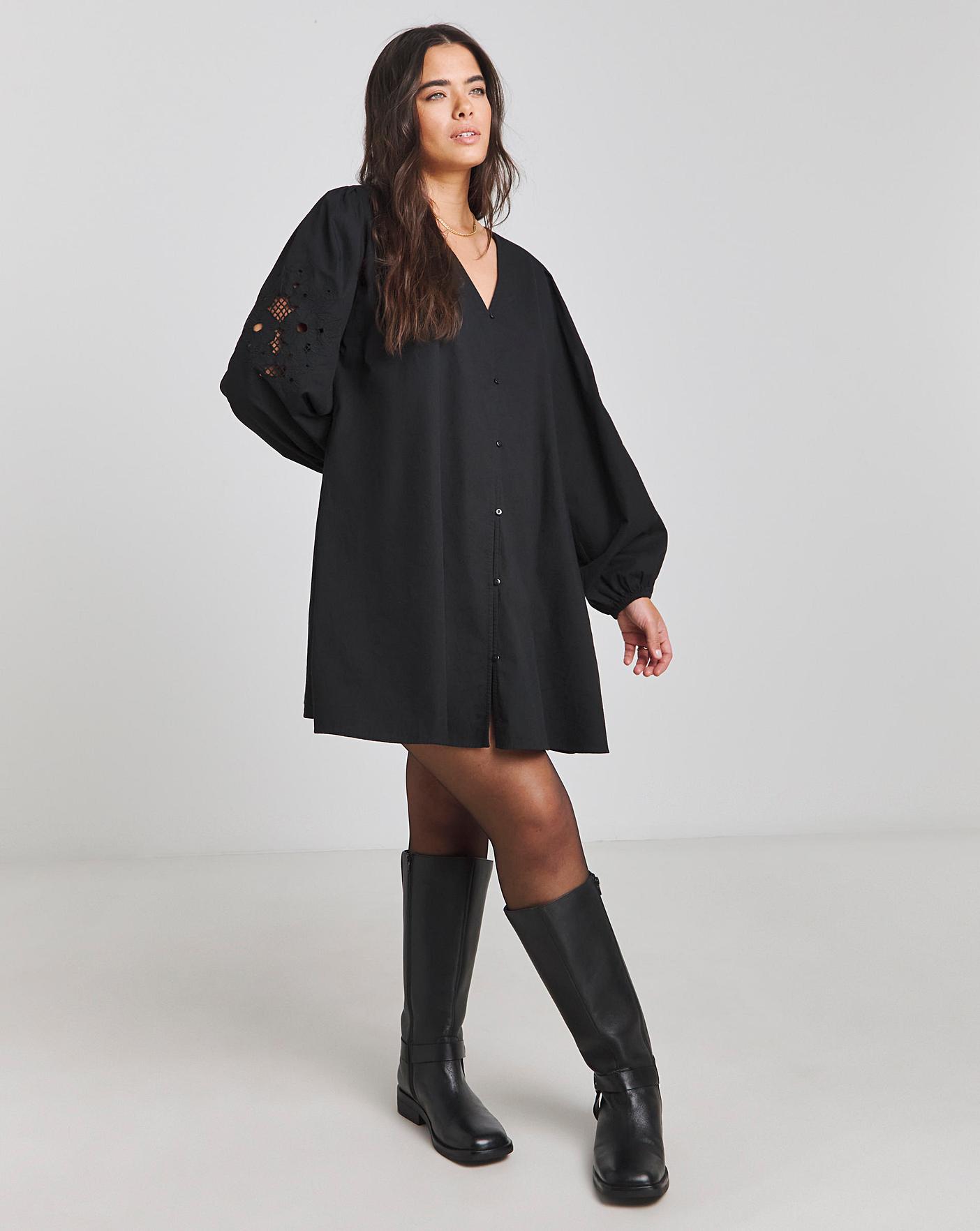 Black Embroidered Sleeve Swing Dress | Simply Be
