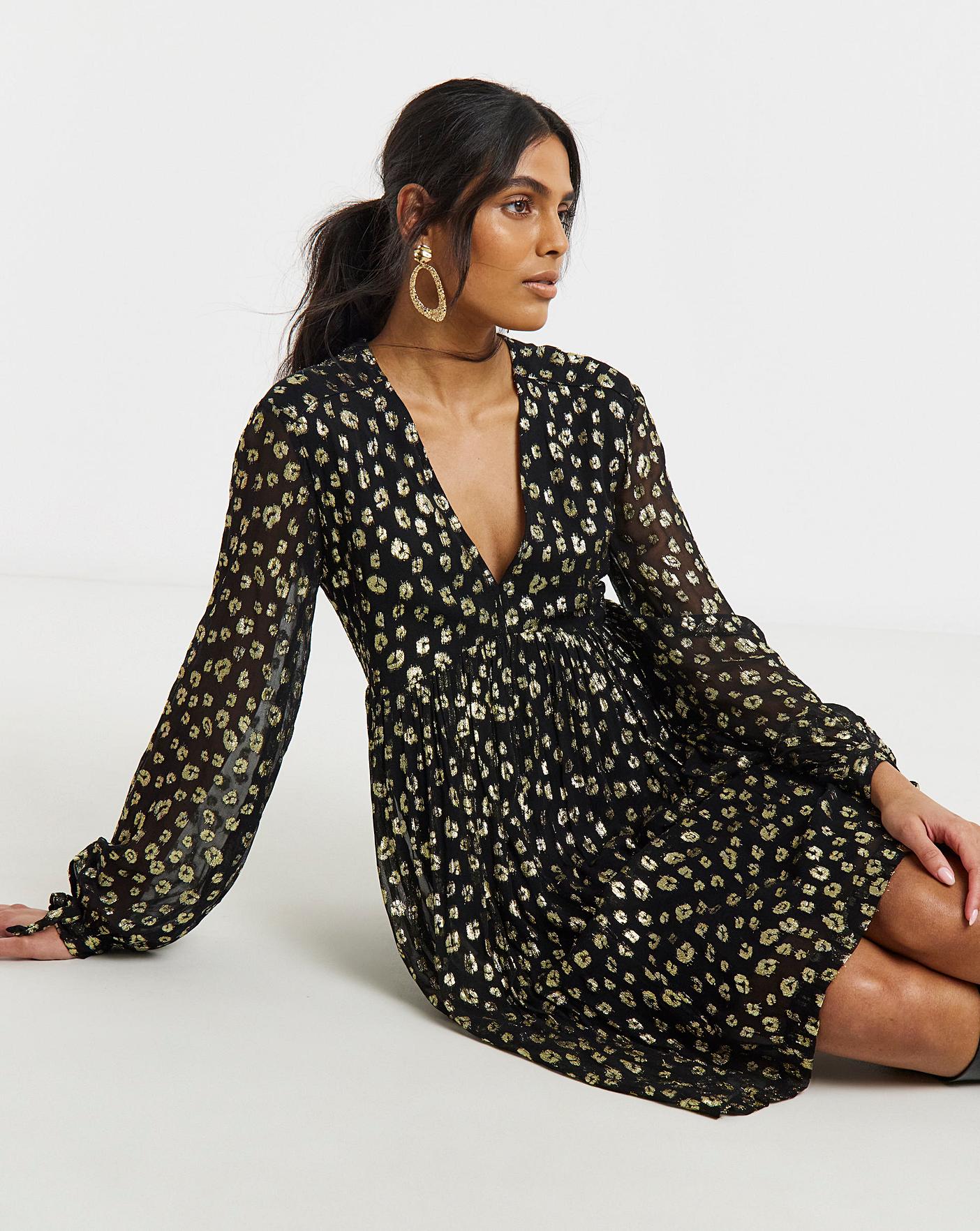Gold Animal Jacquard Smock Dress | Oxendales Gold Animal Jacquard Smock Dress | Oxendales