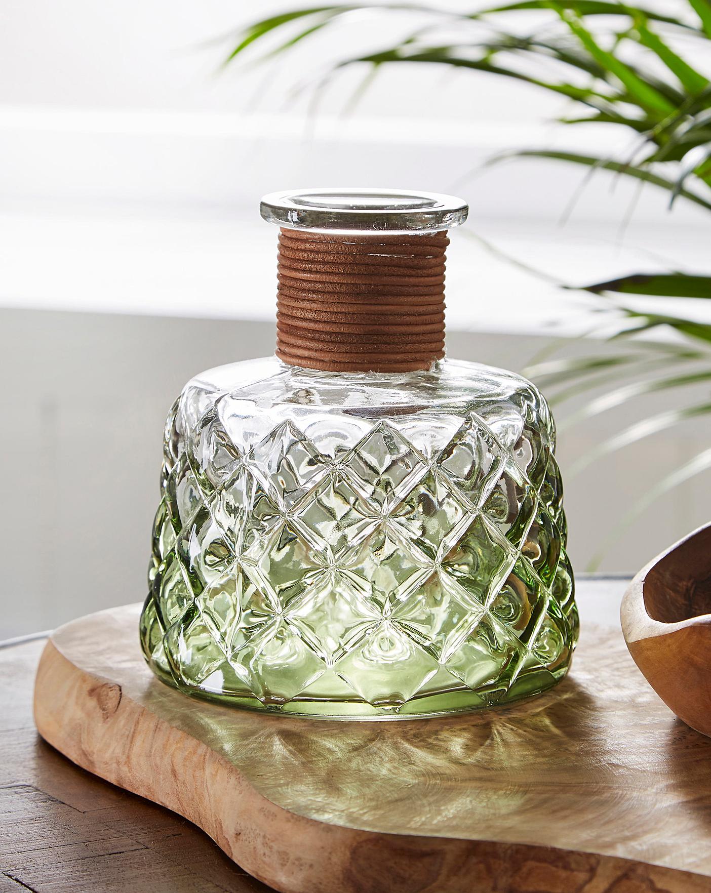 Decoration Jar Jade Green Cut 3D Glass and Jute Decanter Vase Home Decor Gift