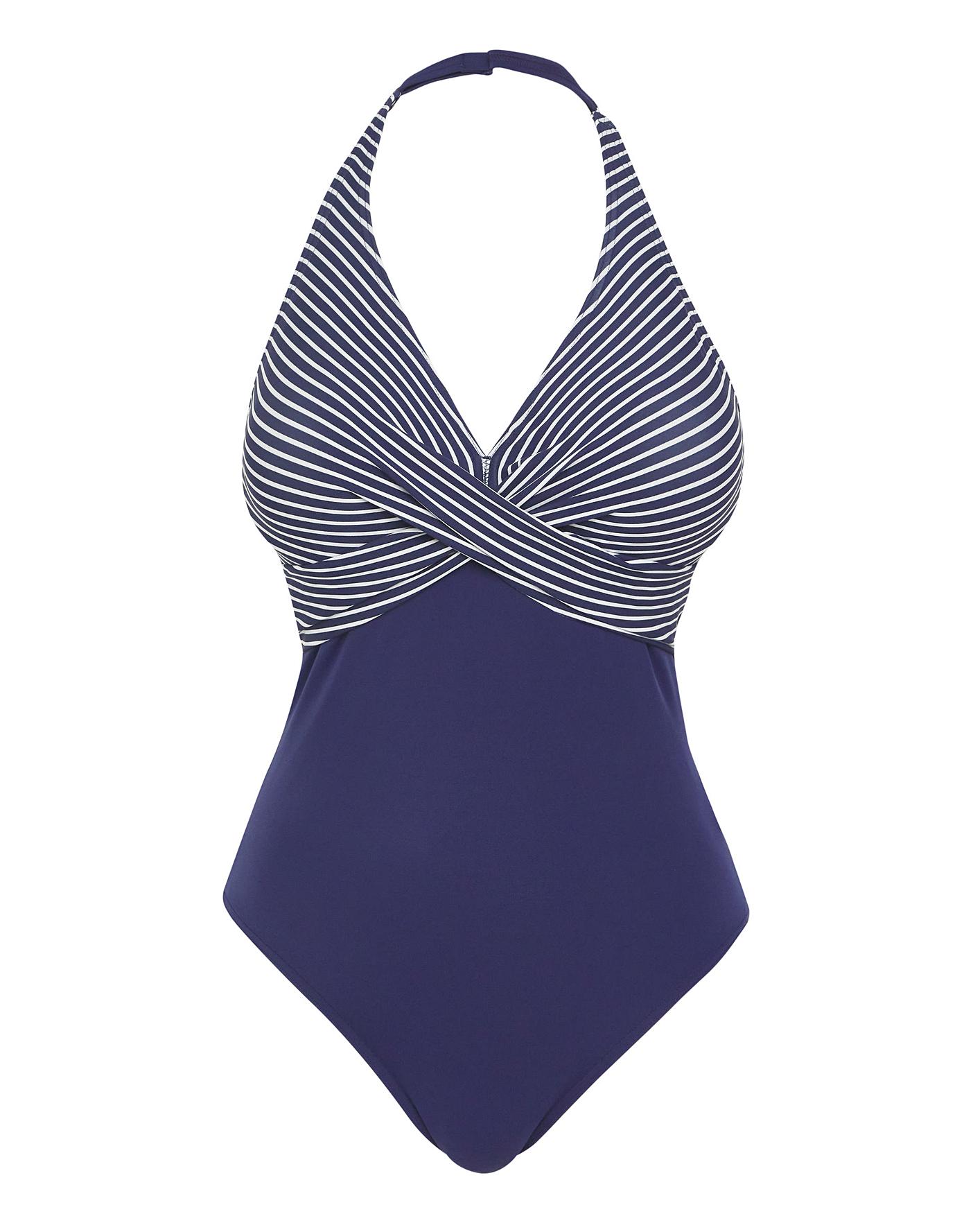 Buy FIGLEAVES Tailor Navy Stripe Underwired Swimsuit Regular Length 38DD, Swimsuits