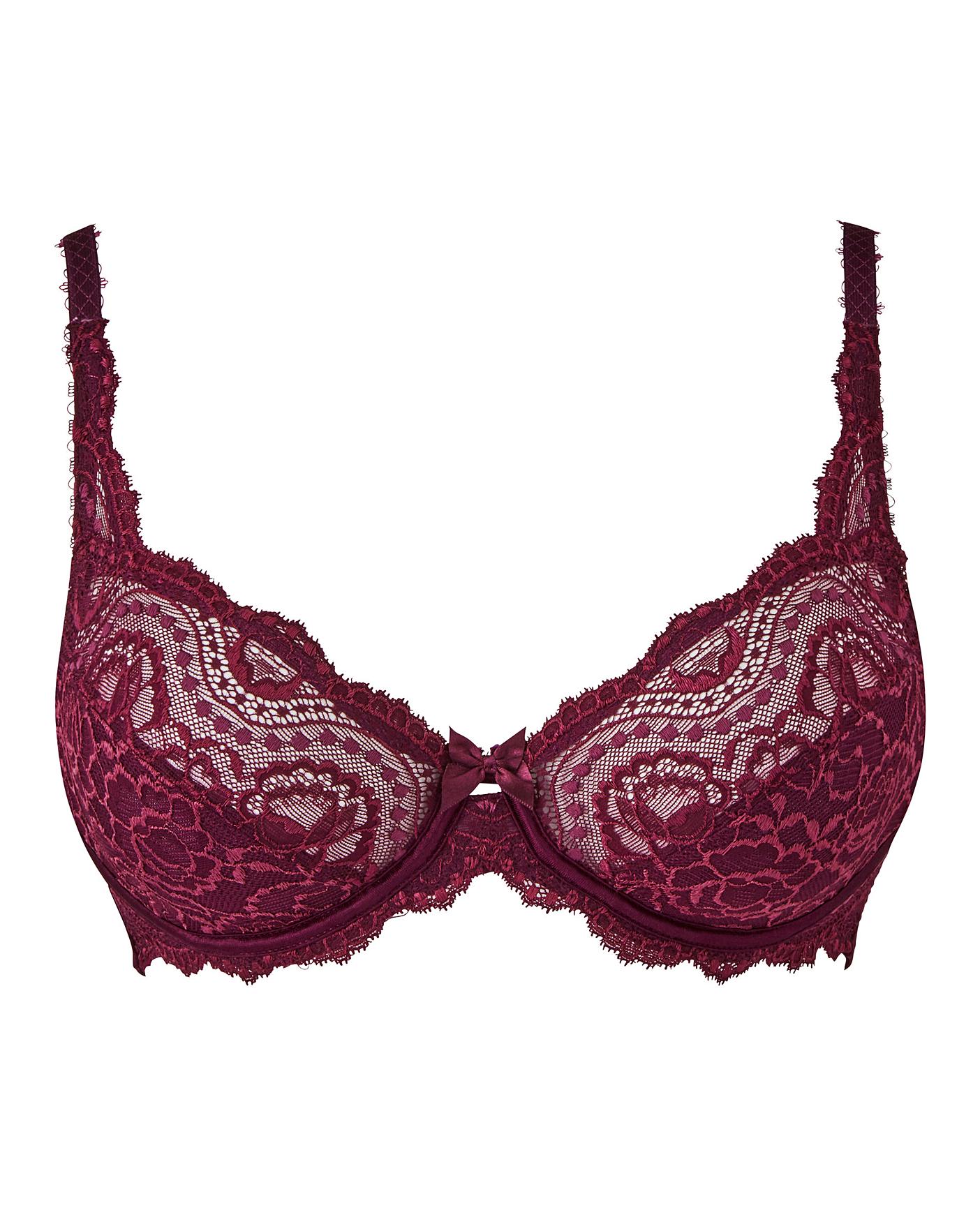 Playtex Flower Lace Wired Wine Bra | Simply Be