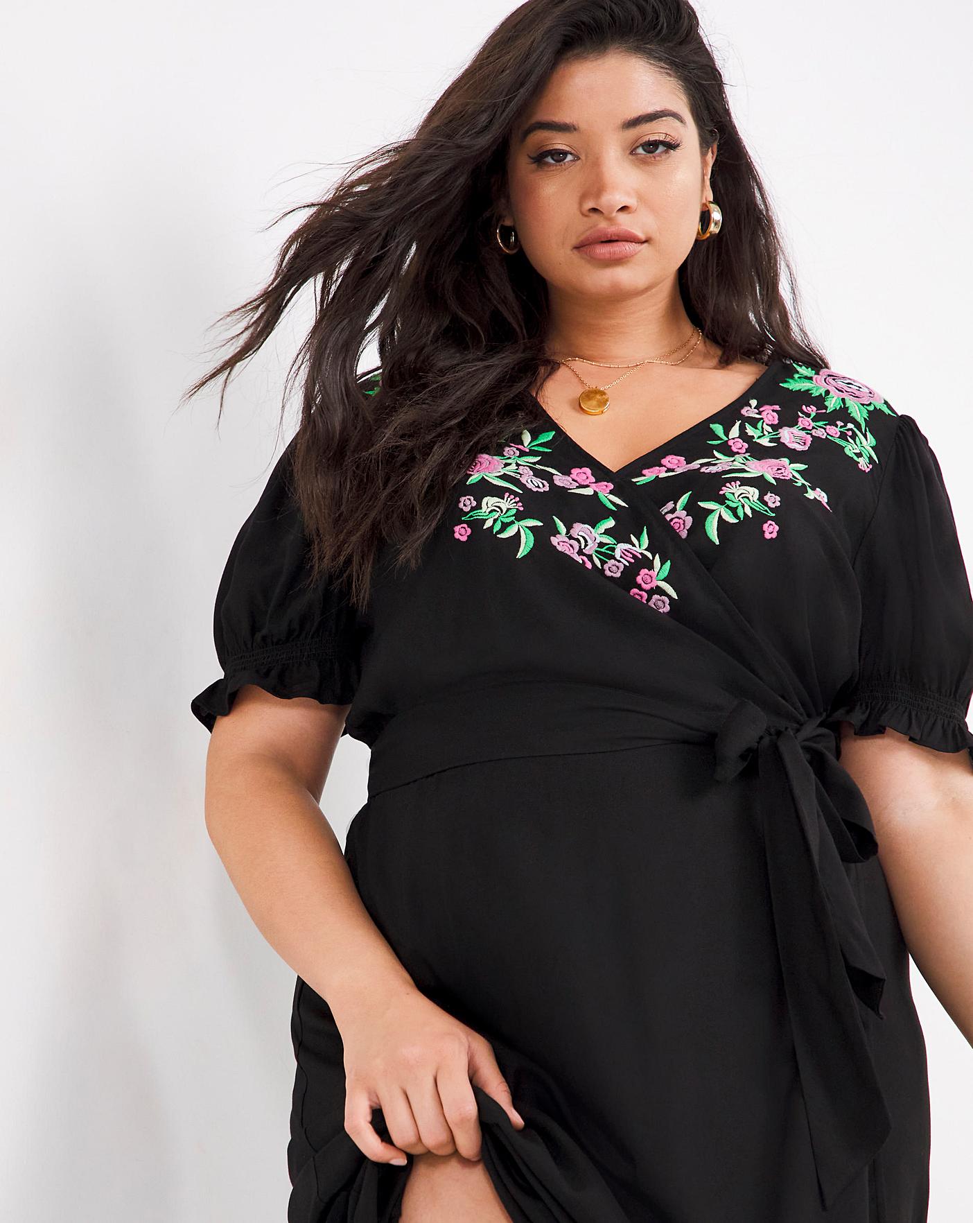 Black embroidered hotsell midi dress