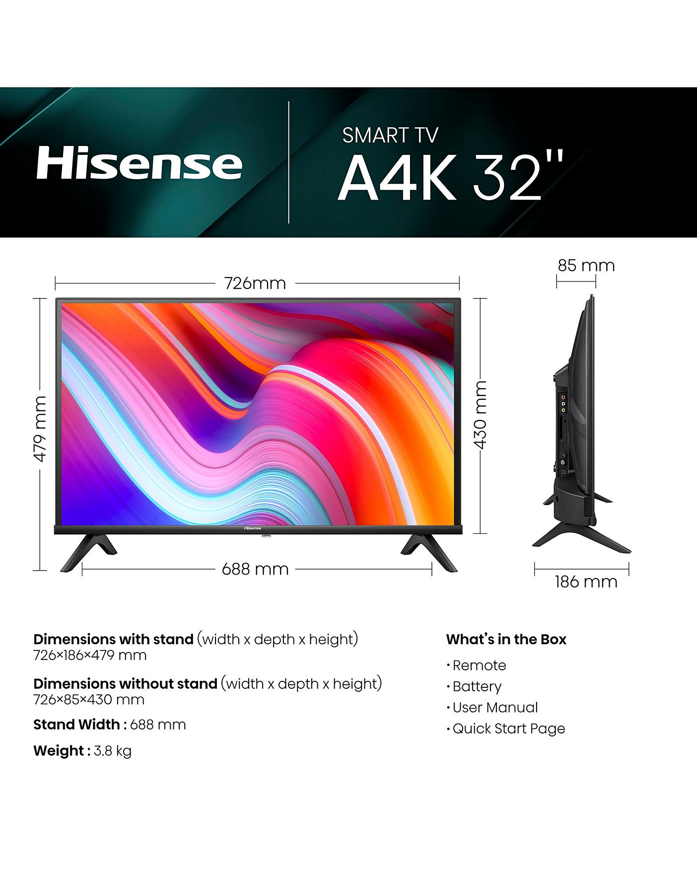 Hisense HD Smart TV 32 A4K, Modo Juego AI, Dolby DTS HD