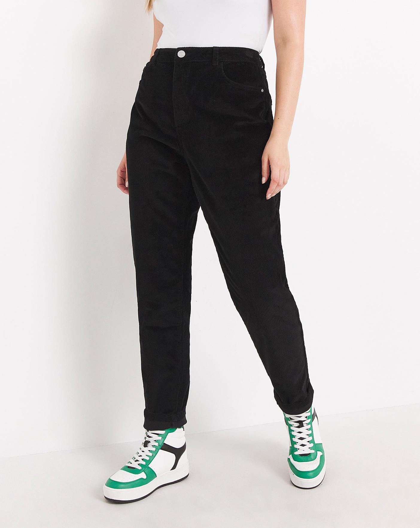 Black Demi Jumbo Cord Mom Jeans Fashion World