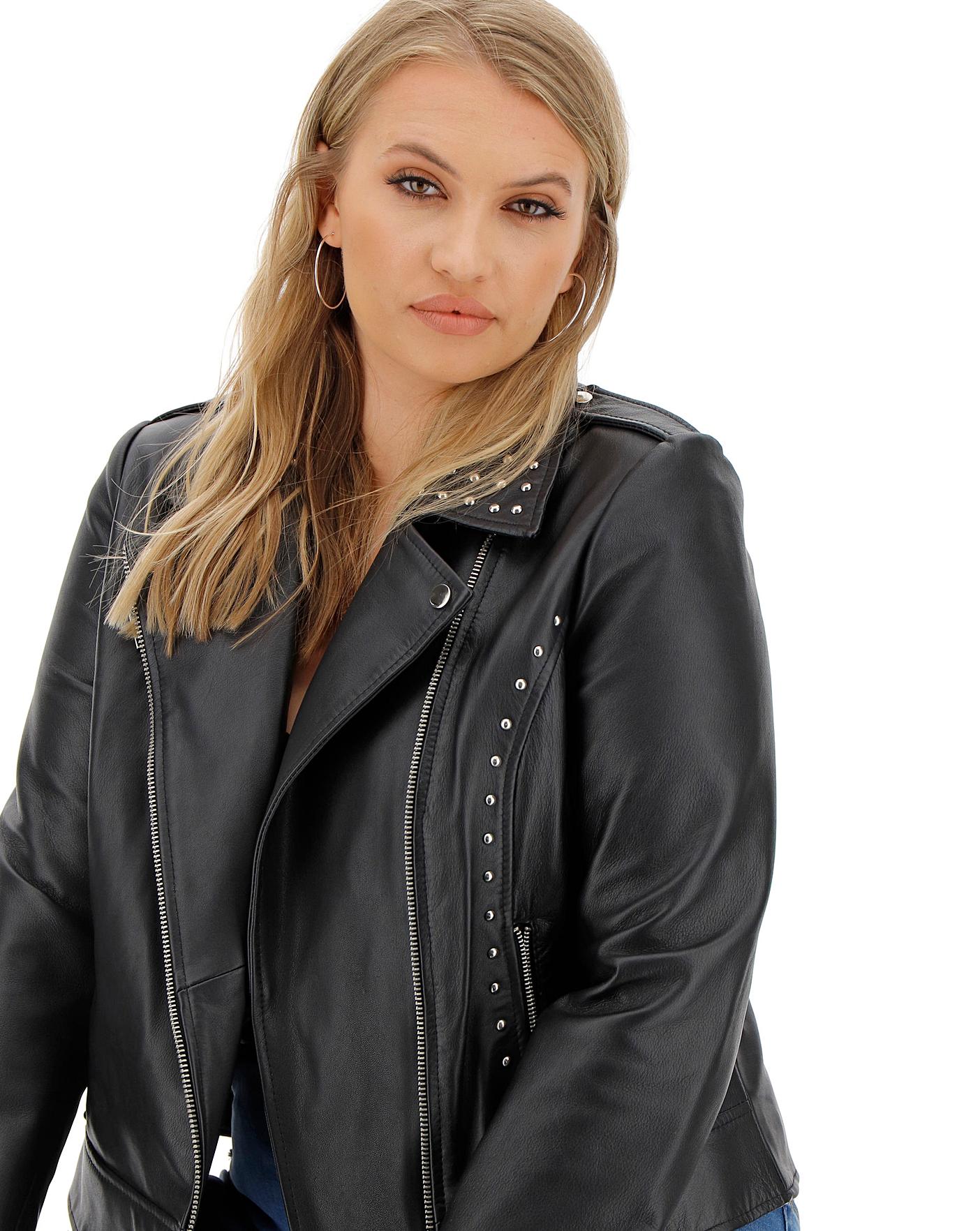 Joanna Hope Stud Leather Biker Jacket | Simply Be