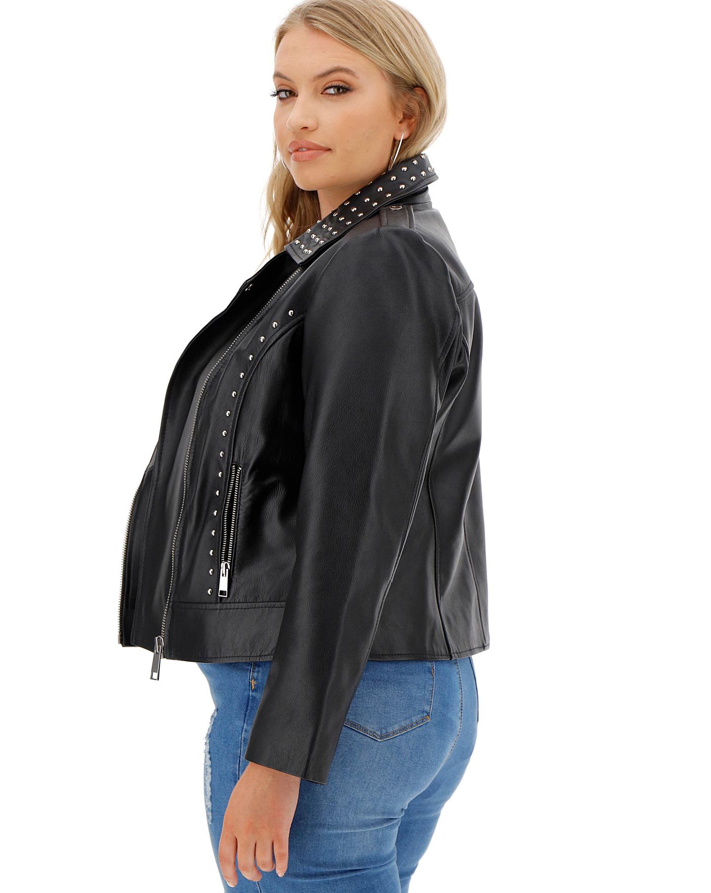 Joanna Hope Stud Leather Biker Jacket | Simply Be