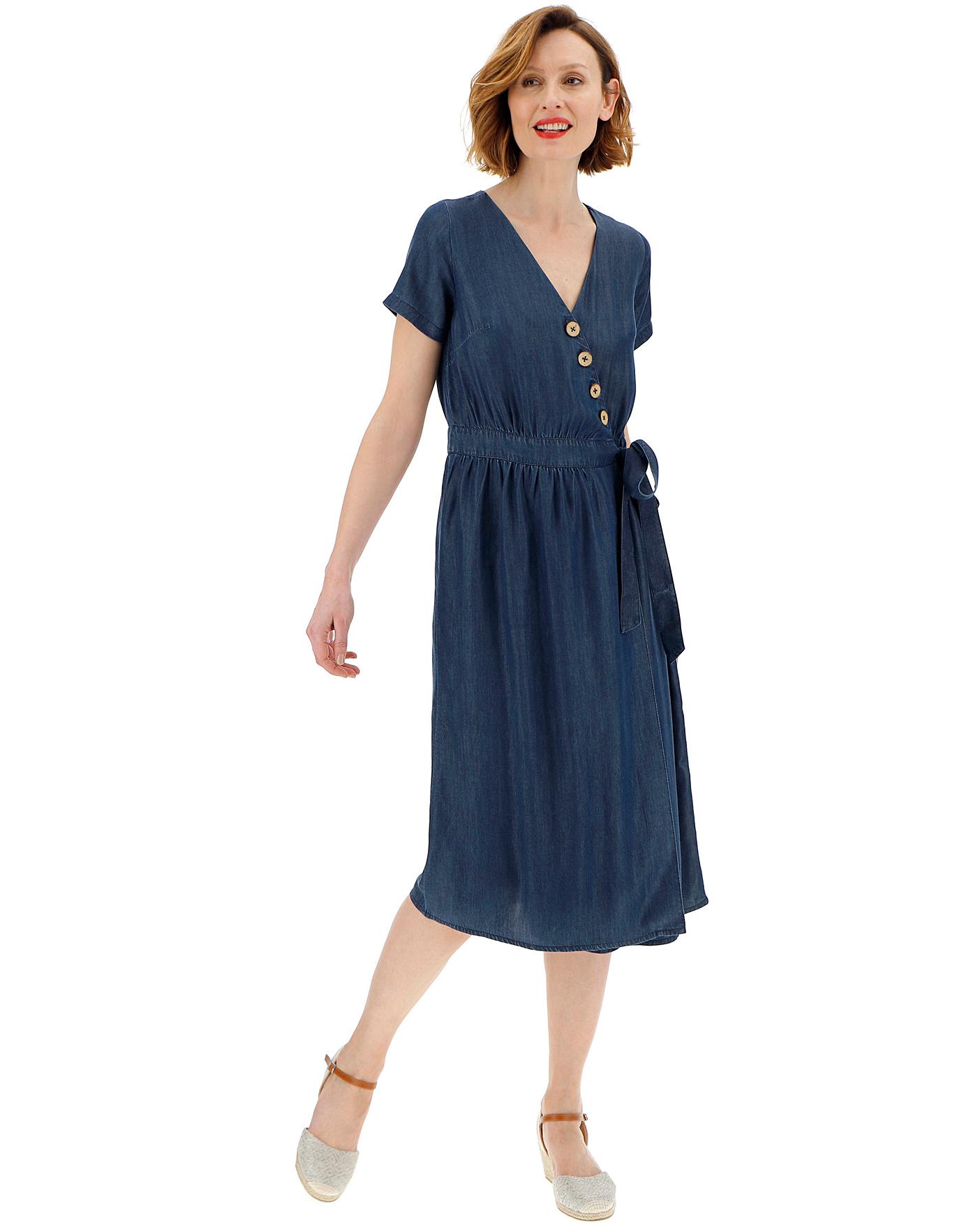 button wrap midi dress