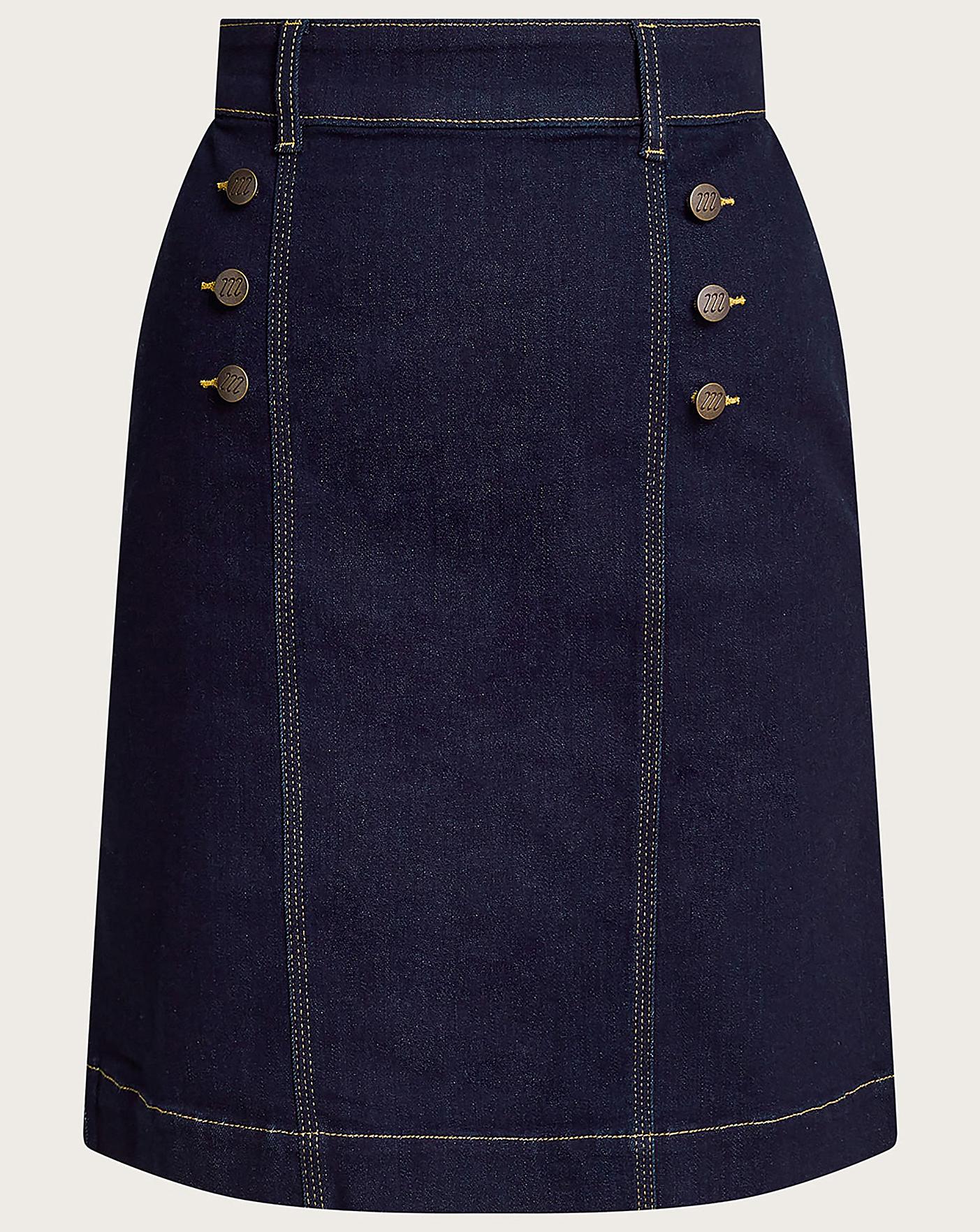 KAREN MILLEN Zip Front Button Detail Denim Skirt | Endource