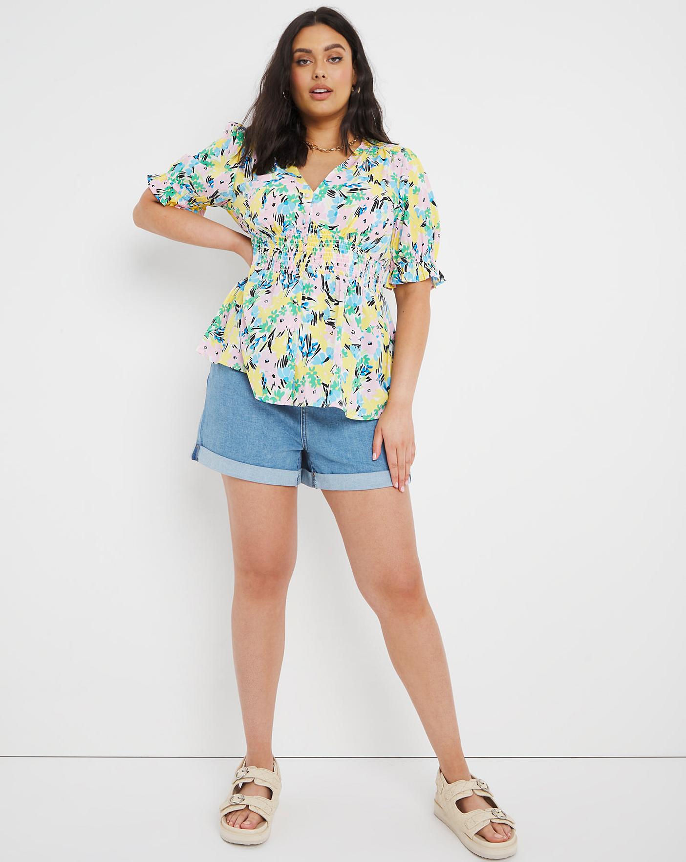 Plus Shirred Waist Peplum Top