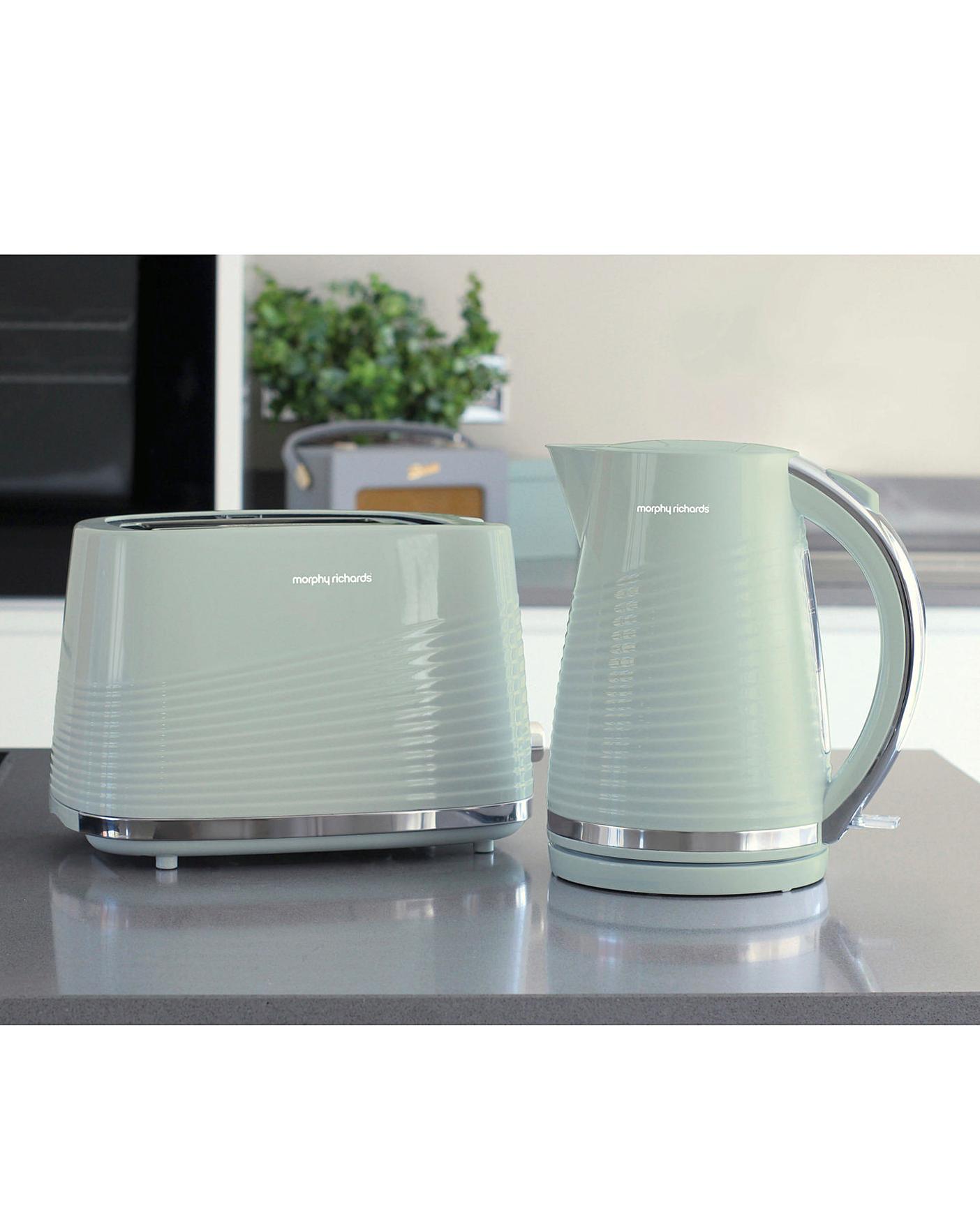 sage green kettle toaster and microwave