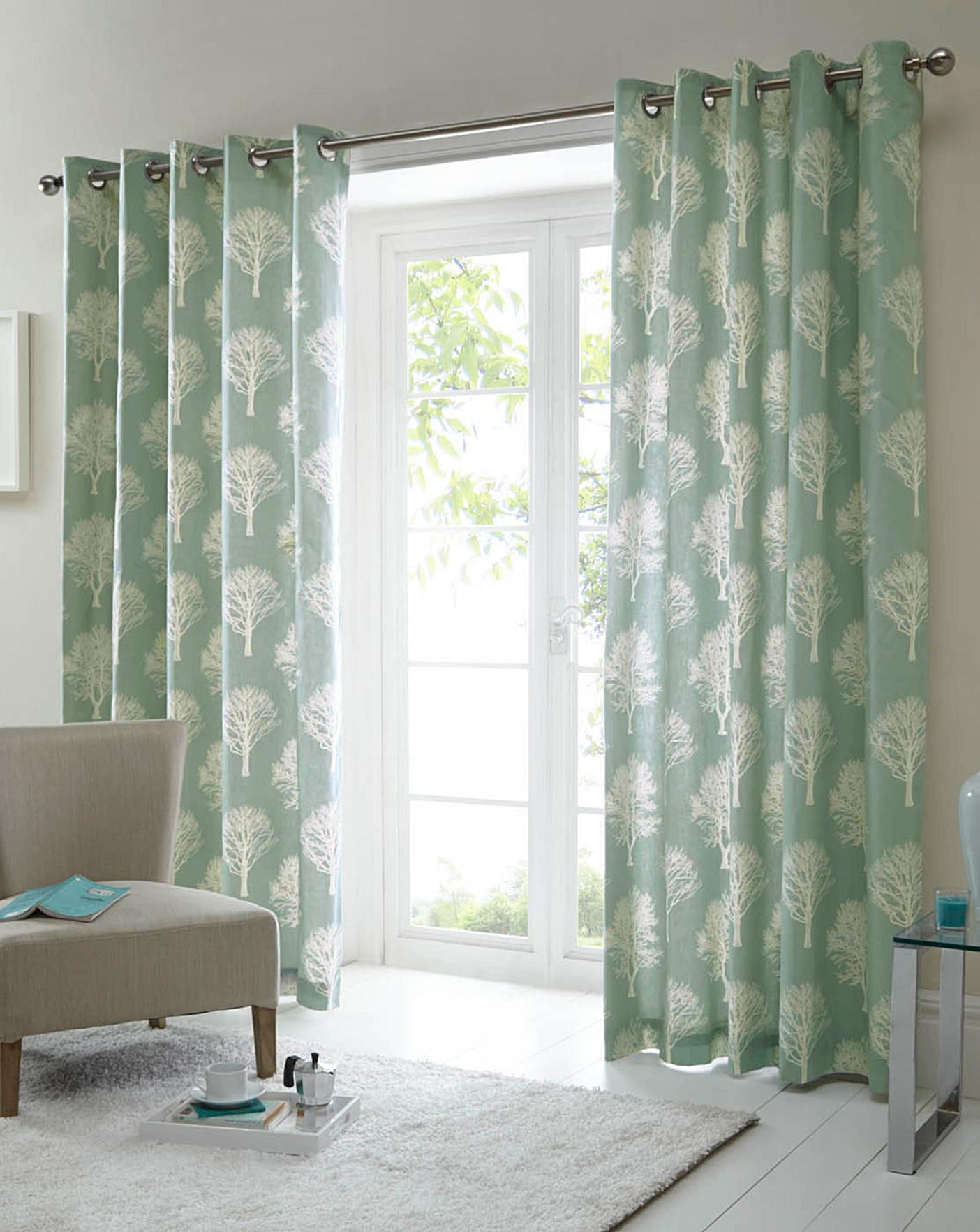 Woodland Trees Lined Eyelet Curtains Oxendales