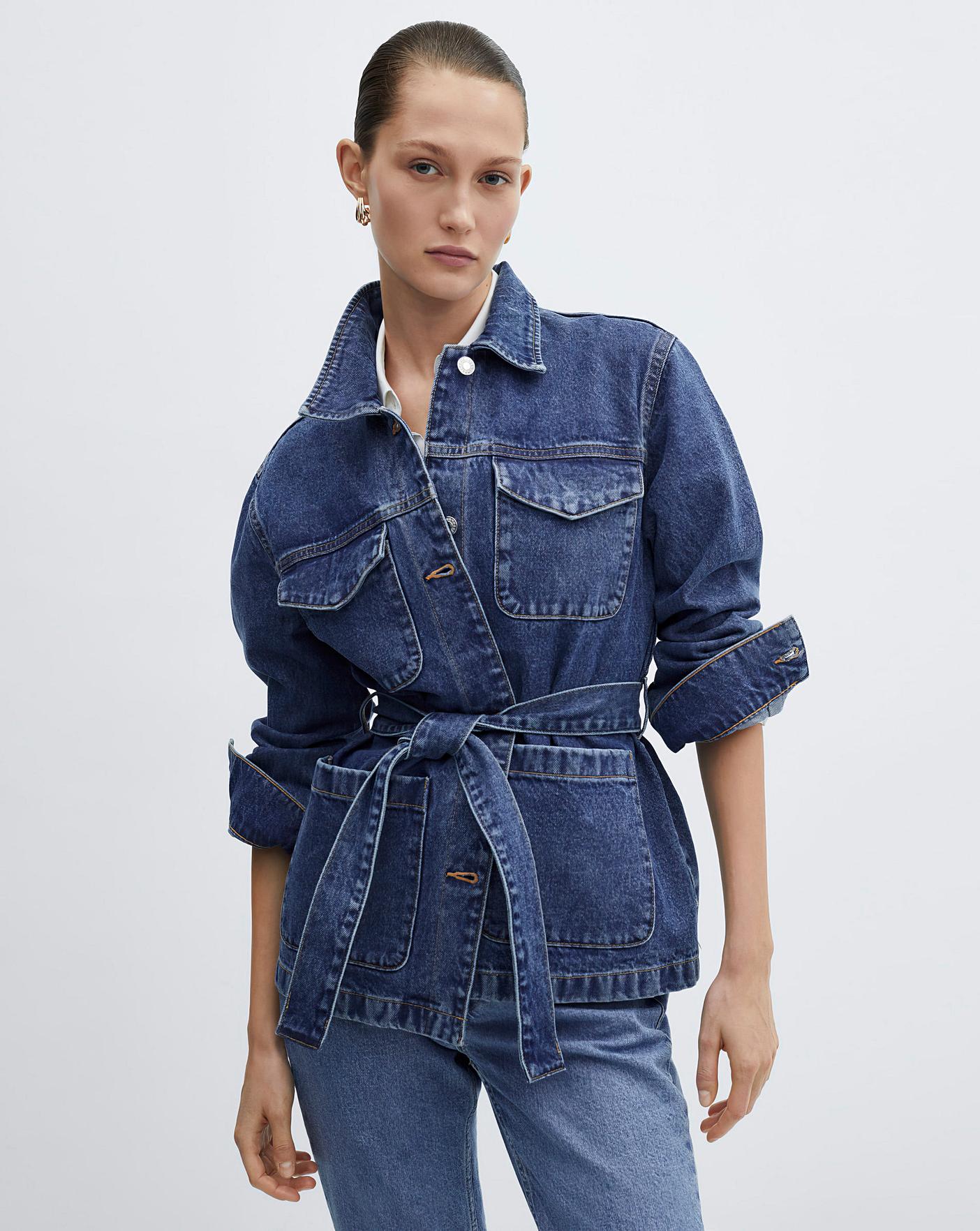 Mango Pocket Denim Jacket with Belt | J D Williams