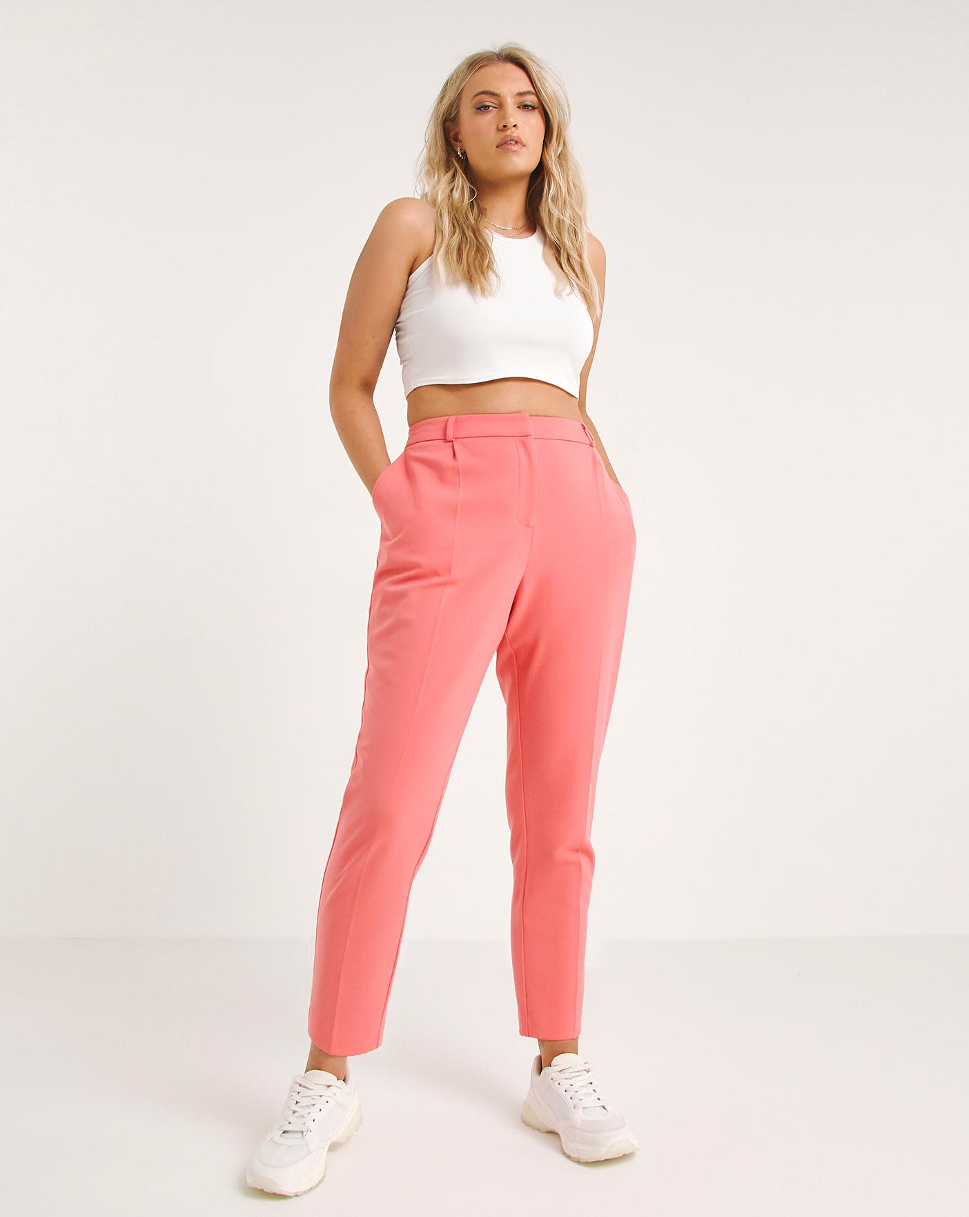 ASOS DESIGN Petite high waist cigarette pants with belt in pink check | ASOS