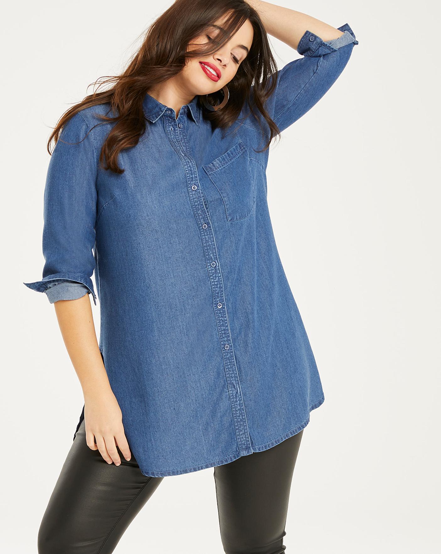 Blue Soft Tencel Denim Longline Shirt | Crazy Clearance