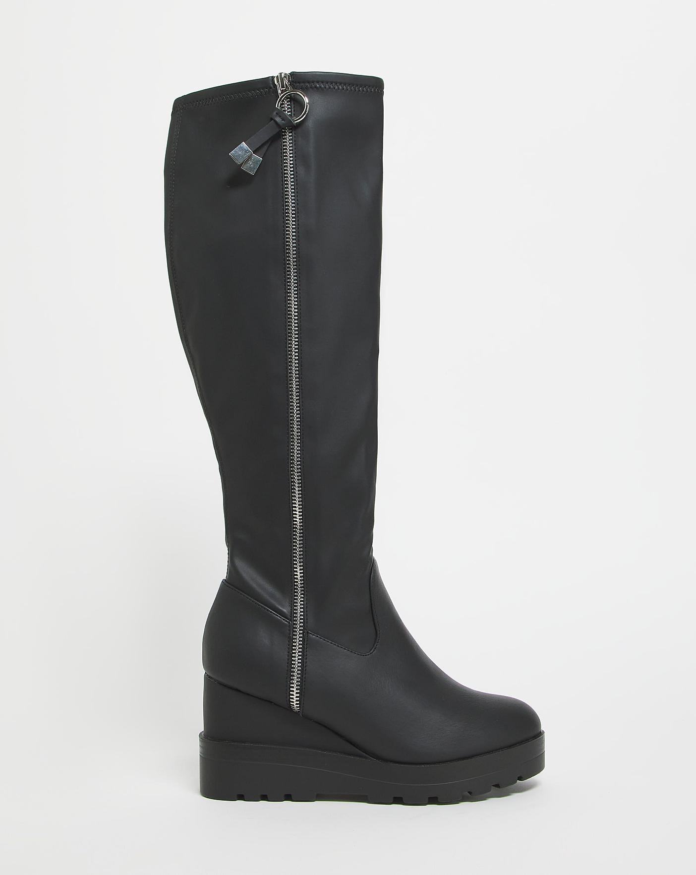 Wedge Side Zip Knee Boots Ex Wide SC Oxendales