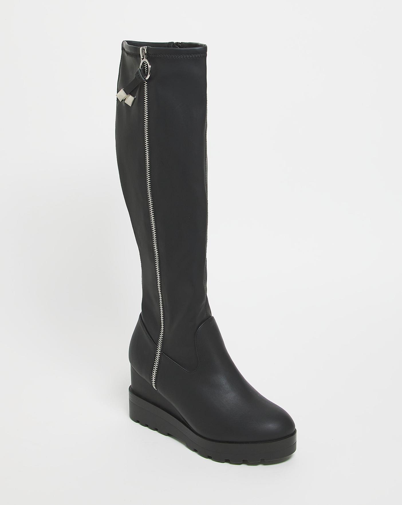 Wedge Side Zip Knee Boots Ex Wide SC Oxendales