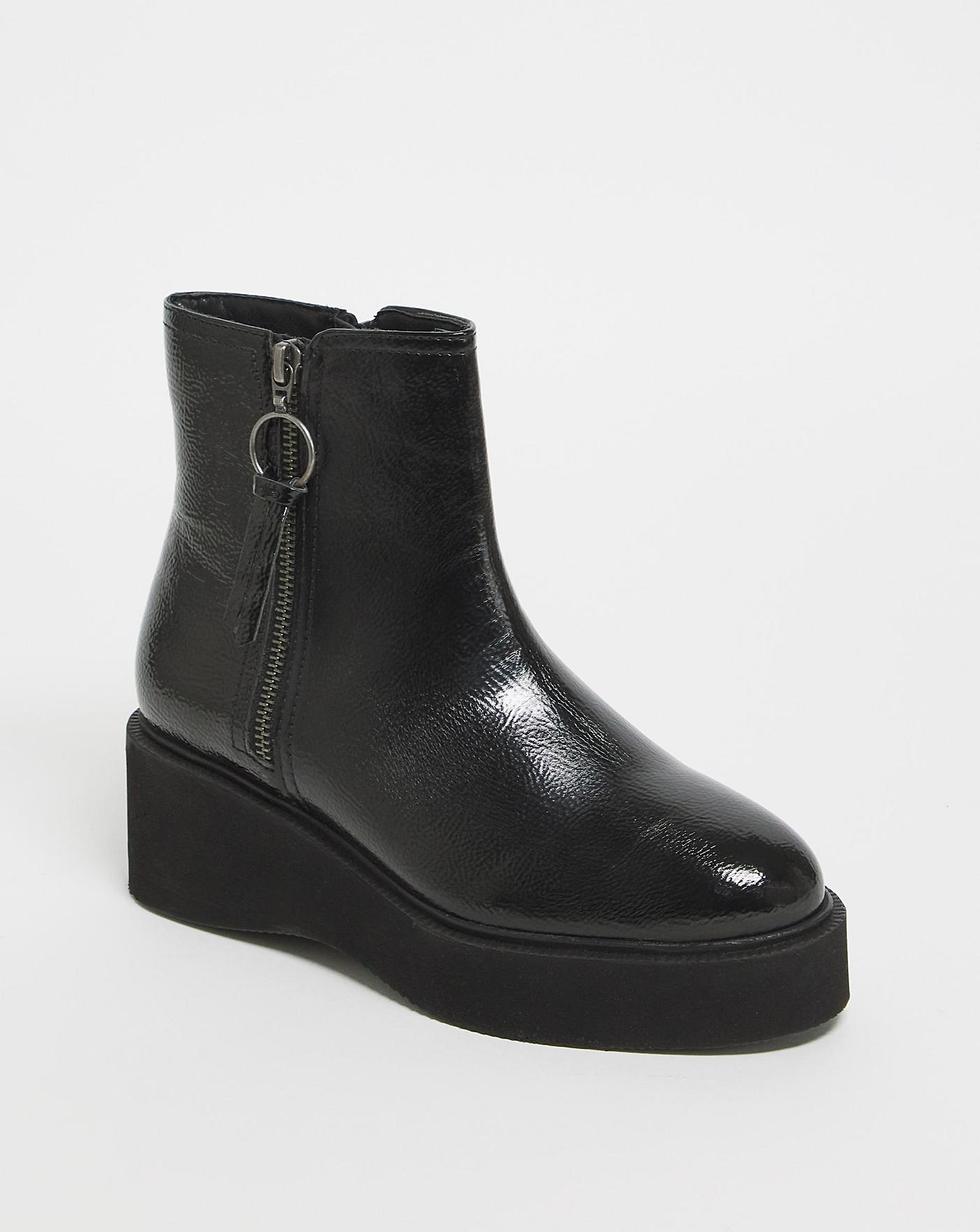 Flatform Zip Ankle Boots Wide