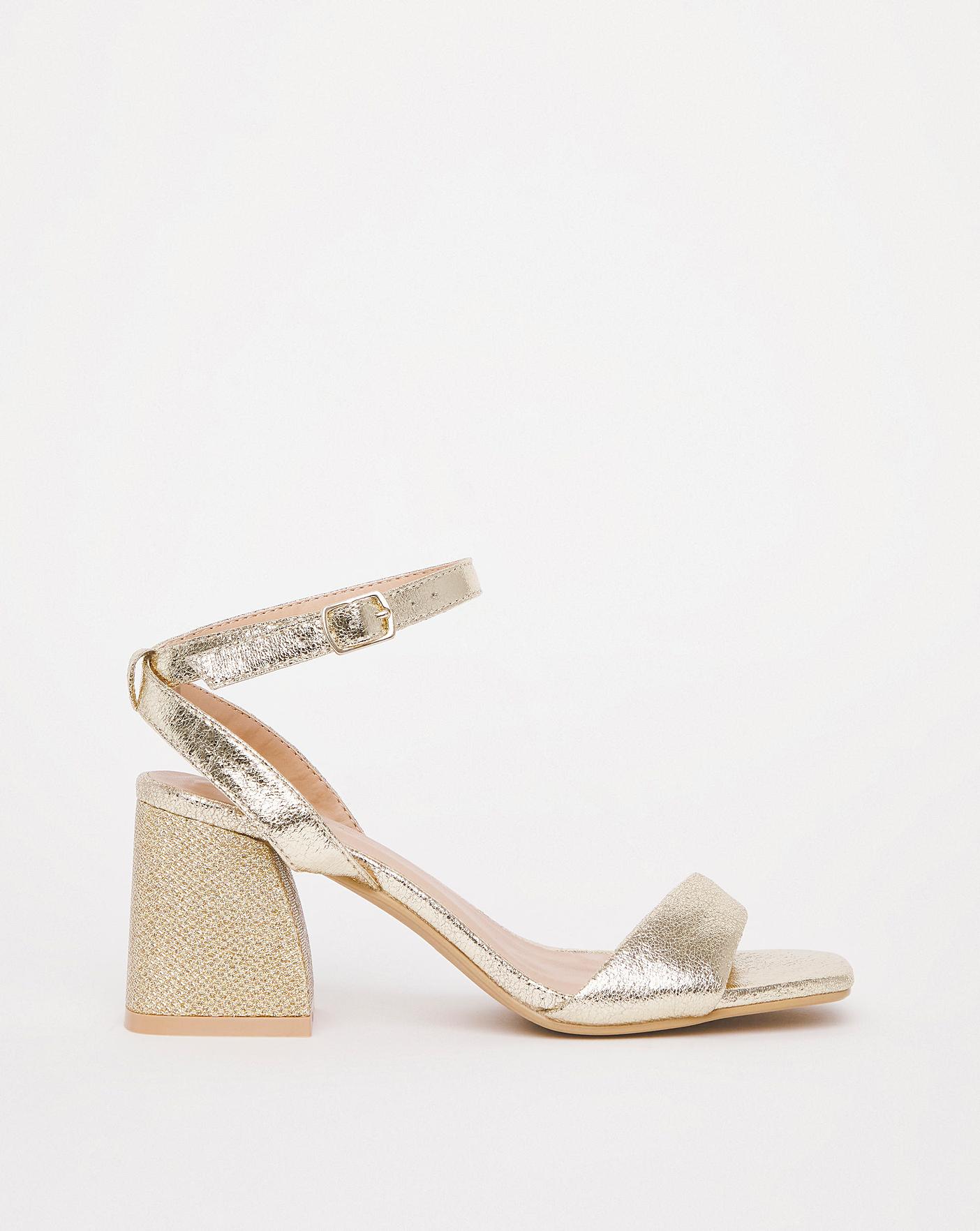 Be Mine Wide Fit Wink block heeled sandals in gold | ASOS